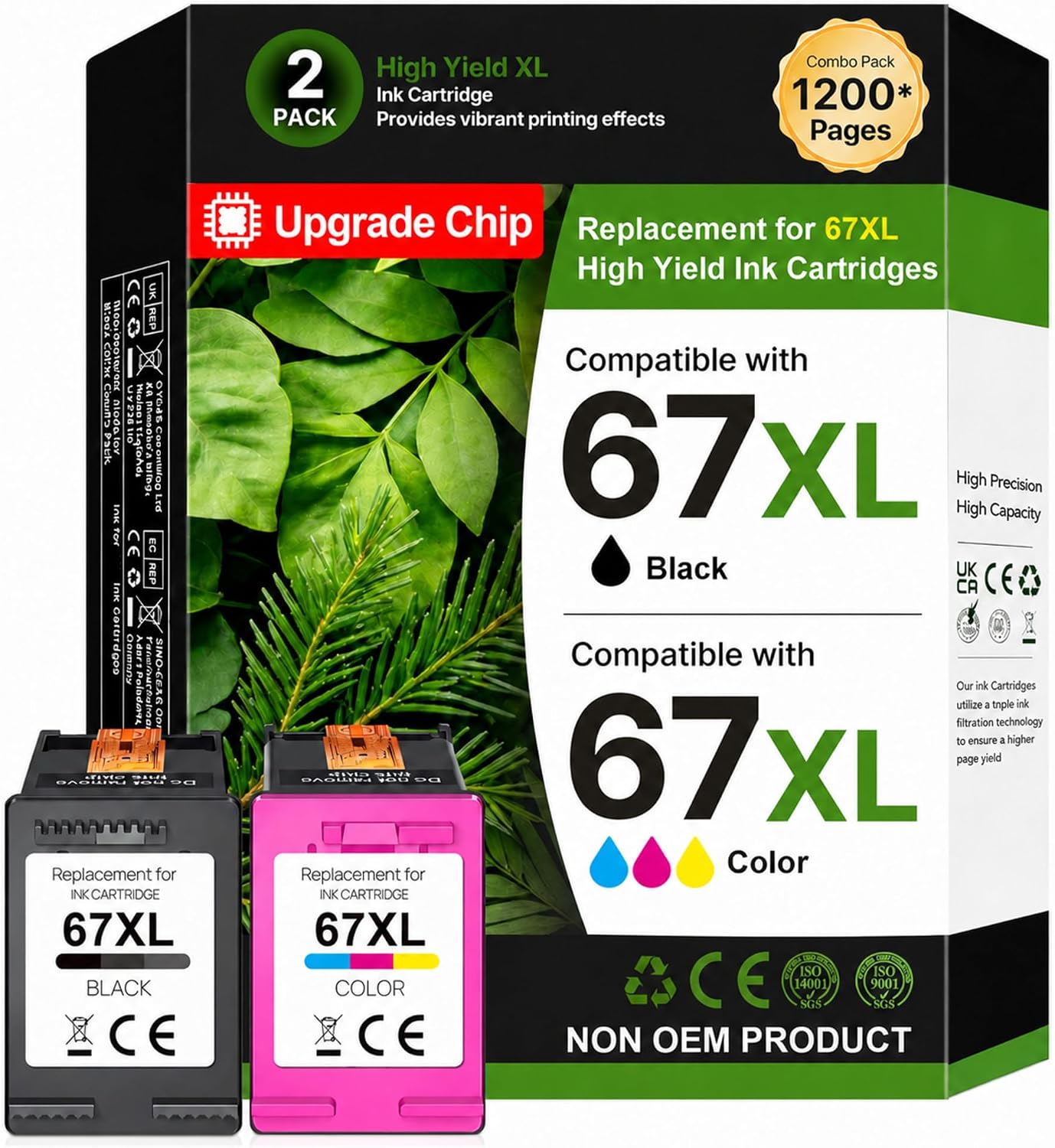 Detalle de Eudul 67XL Ink Cartridge Combo Pack for HP 67, Black and Tri-Color