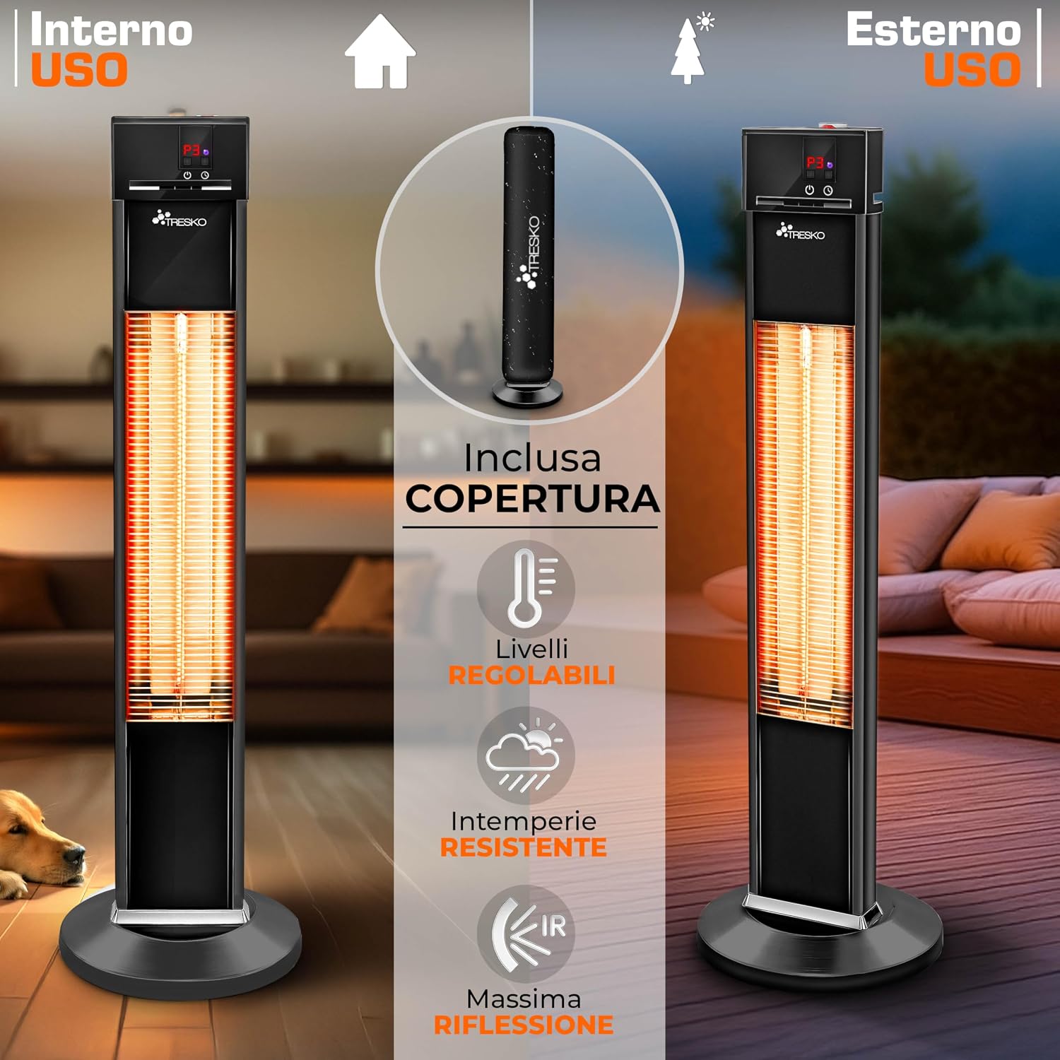 Thumbnail 4 de TRESKO Stufa a Infrarossi 2000W torre 📡