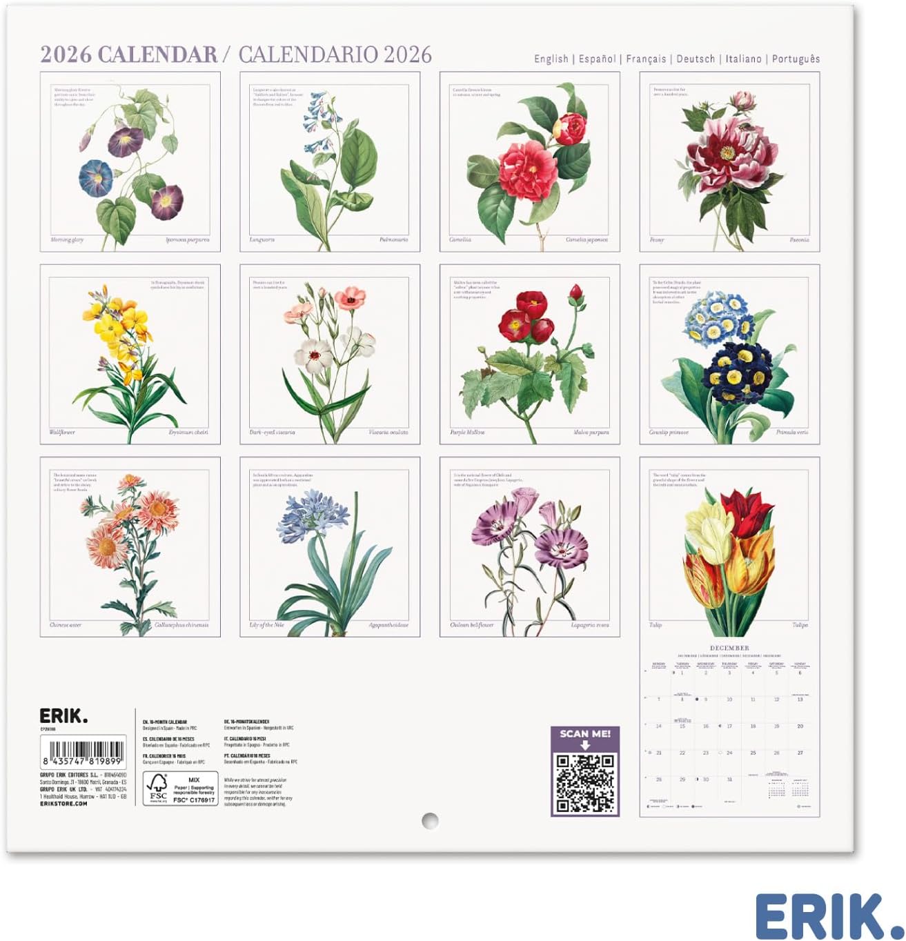 Thumbnail 1 de Grupo Erik Calendario 2026 pared Flores — 30×30 cm 📅