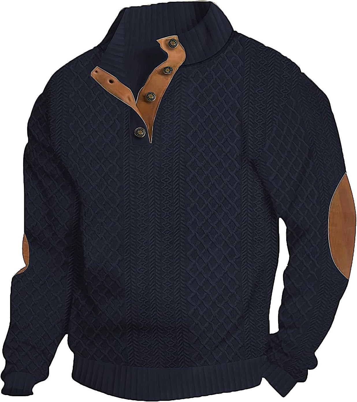 Detalle de QOSOQ Men’s Casual Sweatshirt Pullover Sweater with Stand Collar and Quarter Button
