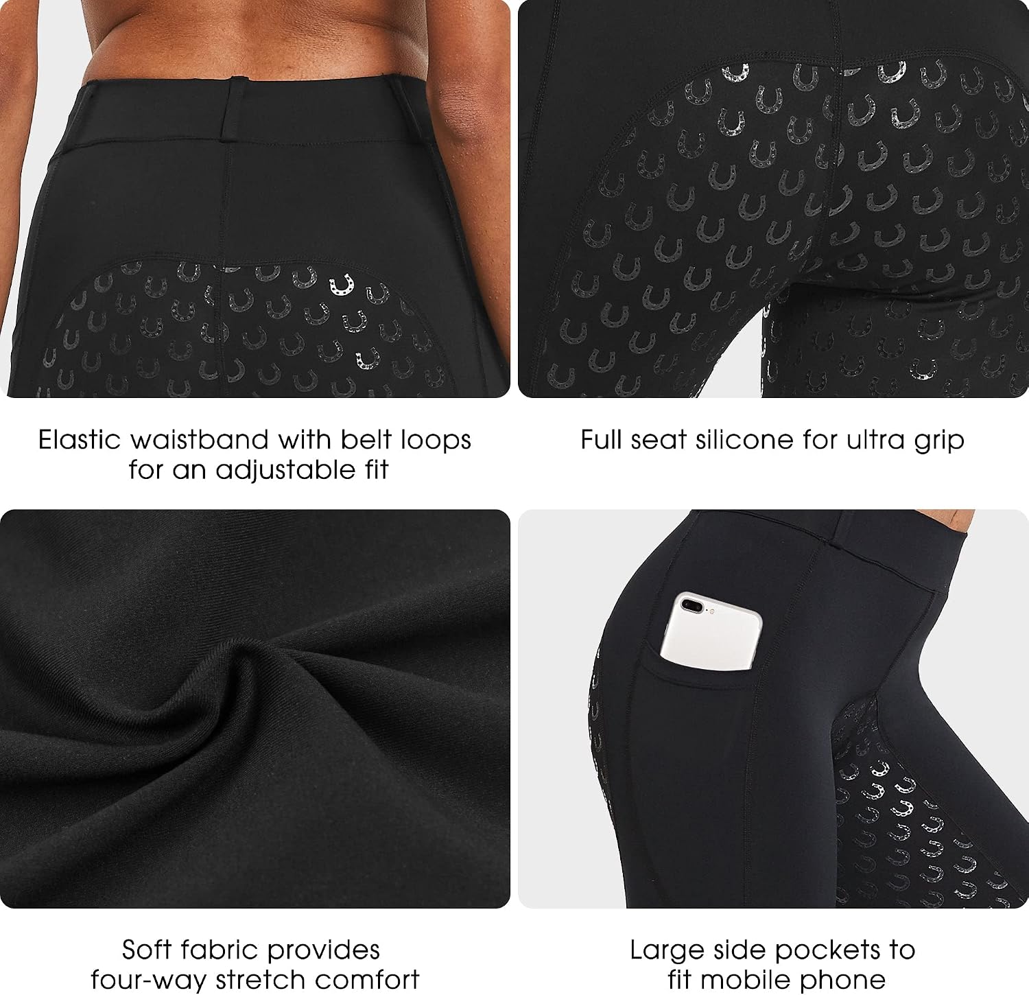 Detalle de FitsT4 Sports Women's Full Seat Riding Tights with Silicon Grip