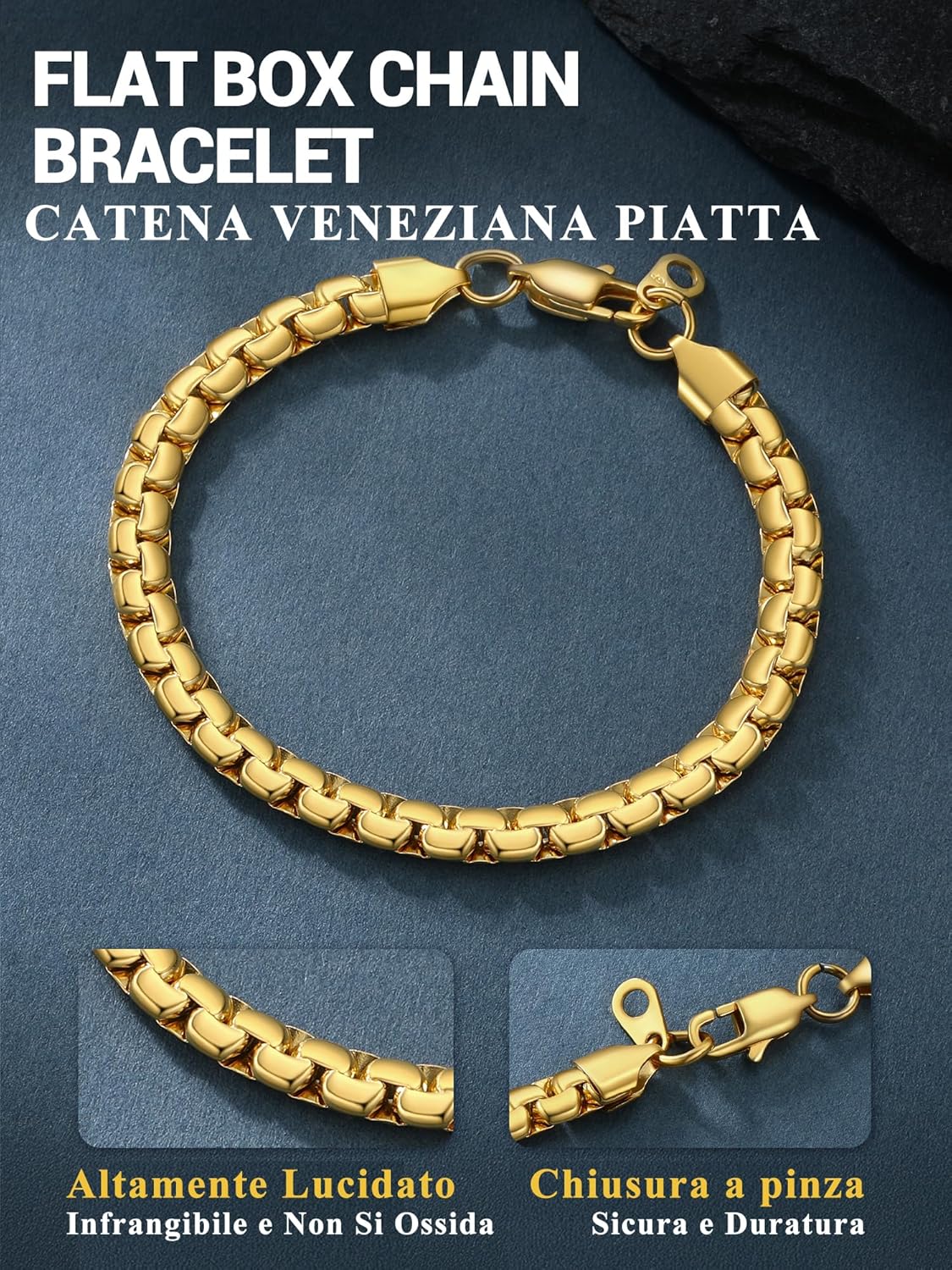 Thumbnail 4 de PROSTEEL Bracciale a Catena Veneziana per Uomo – 20/22 cm, Acciaio Inox Impermeabile