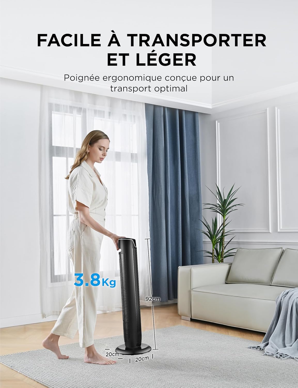 Detalle 2 de Midea FZ10-17JR : ventilateur colonne silencieux avec télécommande, oscillation à 60° et minuterie