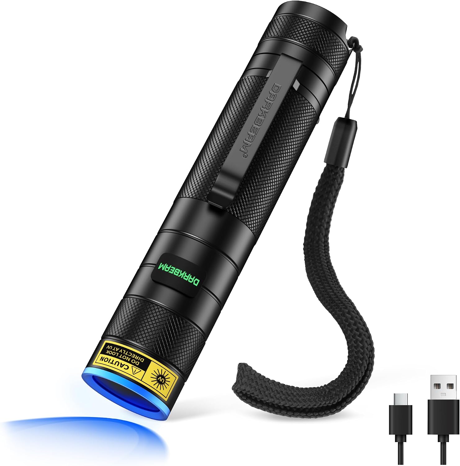 Detalle de DARKBEAM B03 – latarka UV 365 nm, 4-rdzeniowa, ładowana przez USB-C