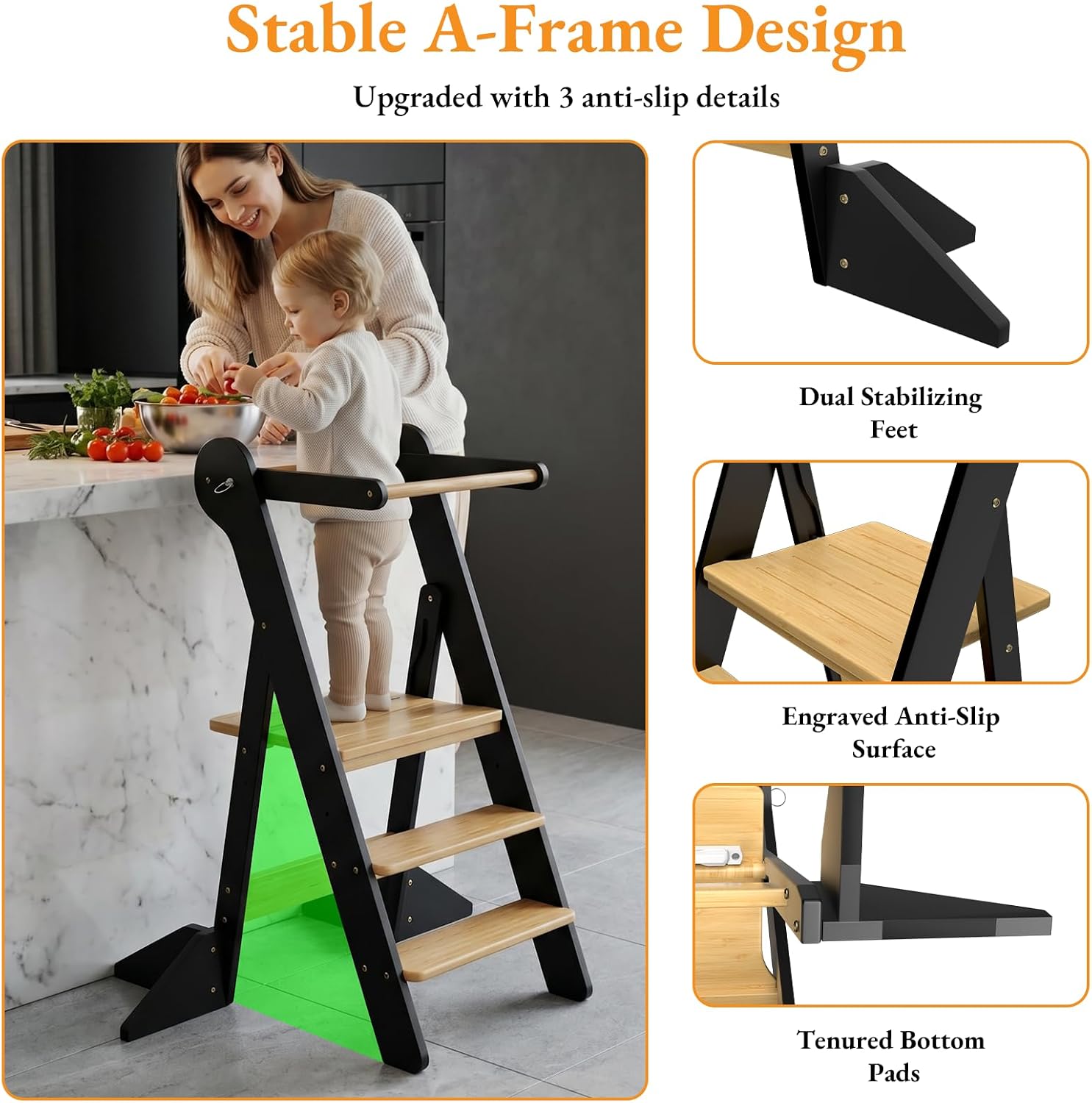 Thumbnail 4 de COSYLAND Foldable Toddler Standing Tower with Adjustable Height and Safety Net, Ages 18 Months–6 Years