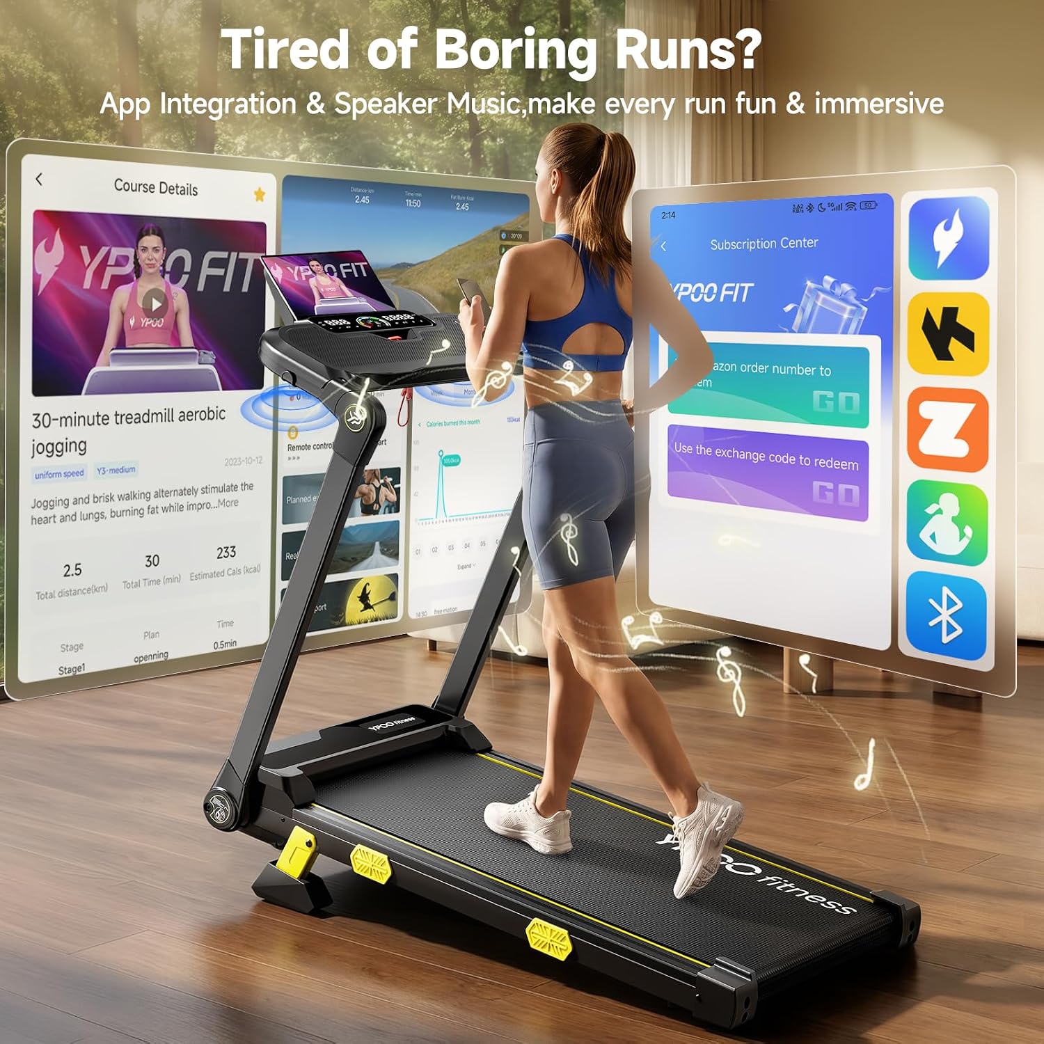 Detalle de YPOO T7 Folding Walking Pad with Handle, 16% Incline and RGB Light