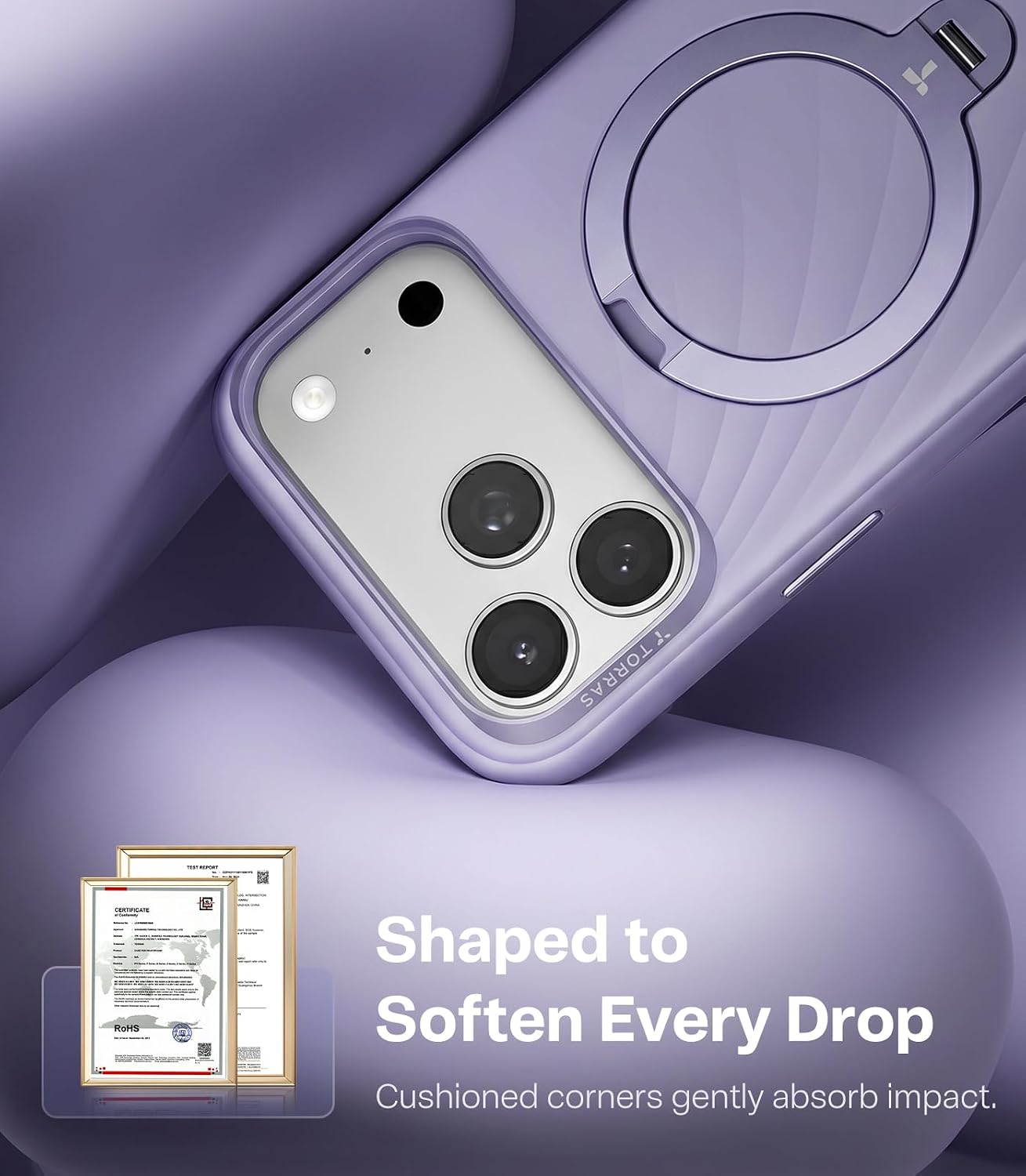 Thumbnail 3 de TORRAS Q3 Wind Silicone Case for iPhone 17 Pro Max with MagSafe, 360 Spin Stand, Lilac Haze