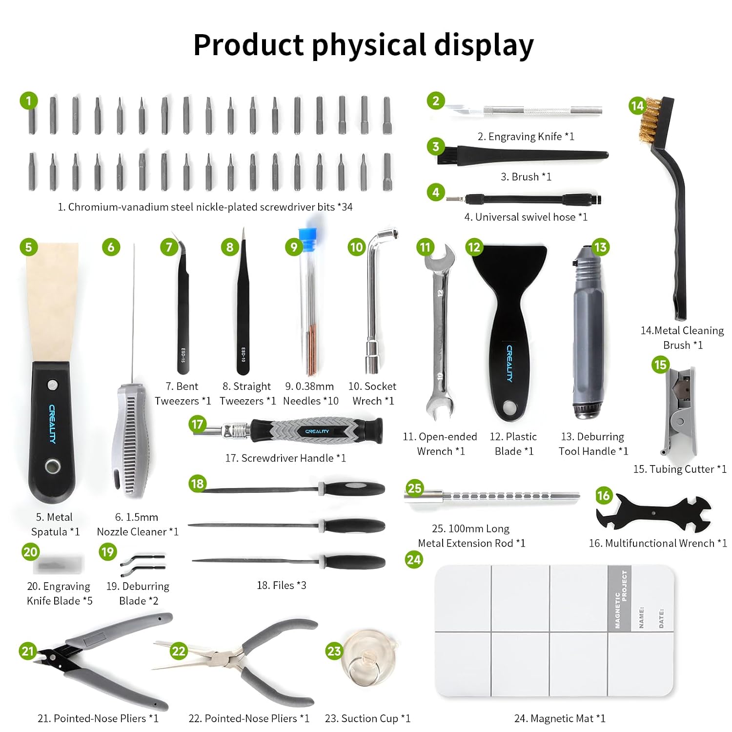 Detalle 2 de Creality 3D Printer Tool Kit Pro, 74-delige set voor nabewerking en nozzle-reiniging