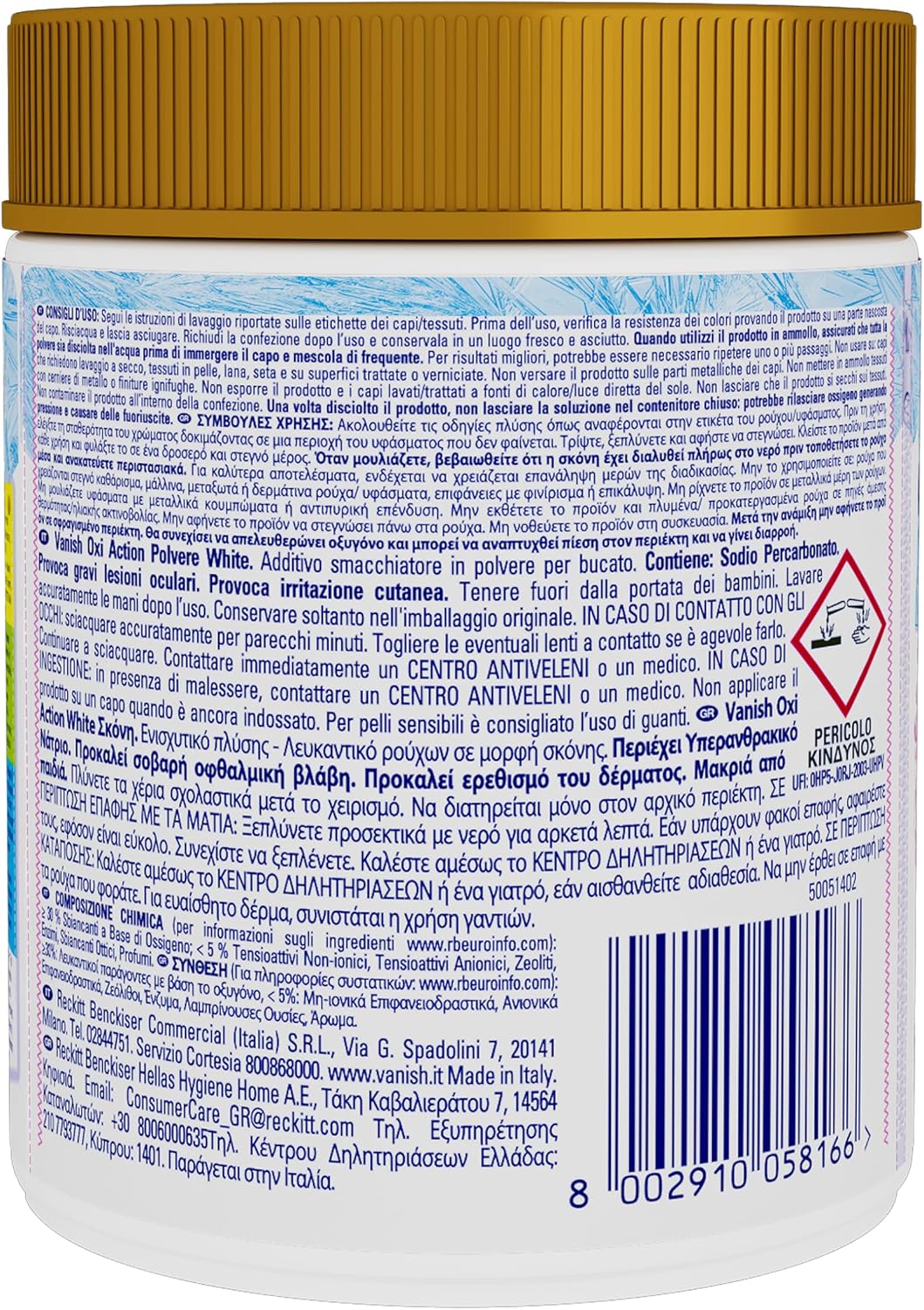 Detalle de Vanish Oxi Action Multipower Polvere Bianco Splendente – smacchiatore per capi bianchi in lavatrice e ammollo, 3 confezioni da 500 g