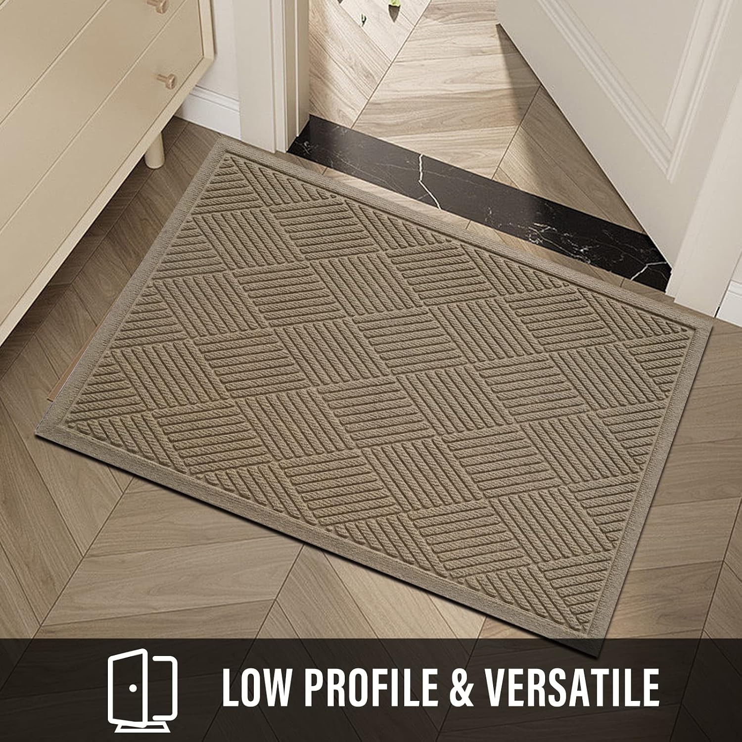 Detalle 1 de HIYARD 36×24 Beige Front Door Mat, Low-Profile with Non-Slip Rubber Backing