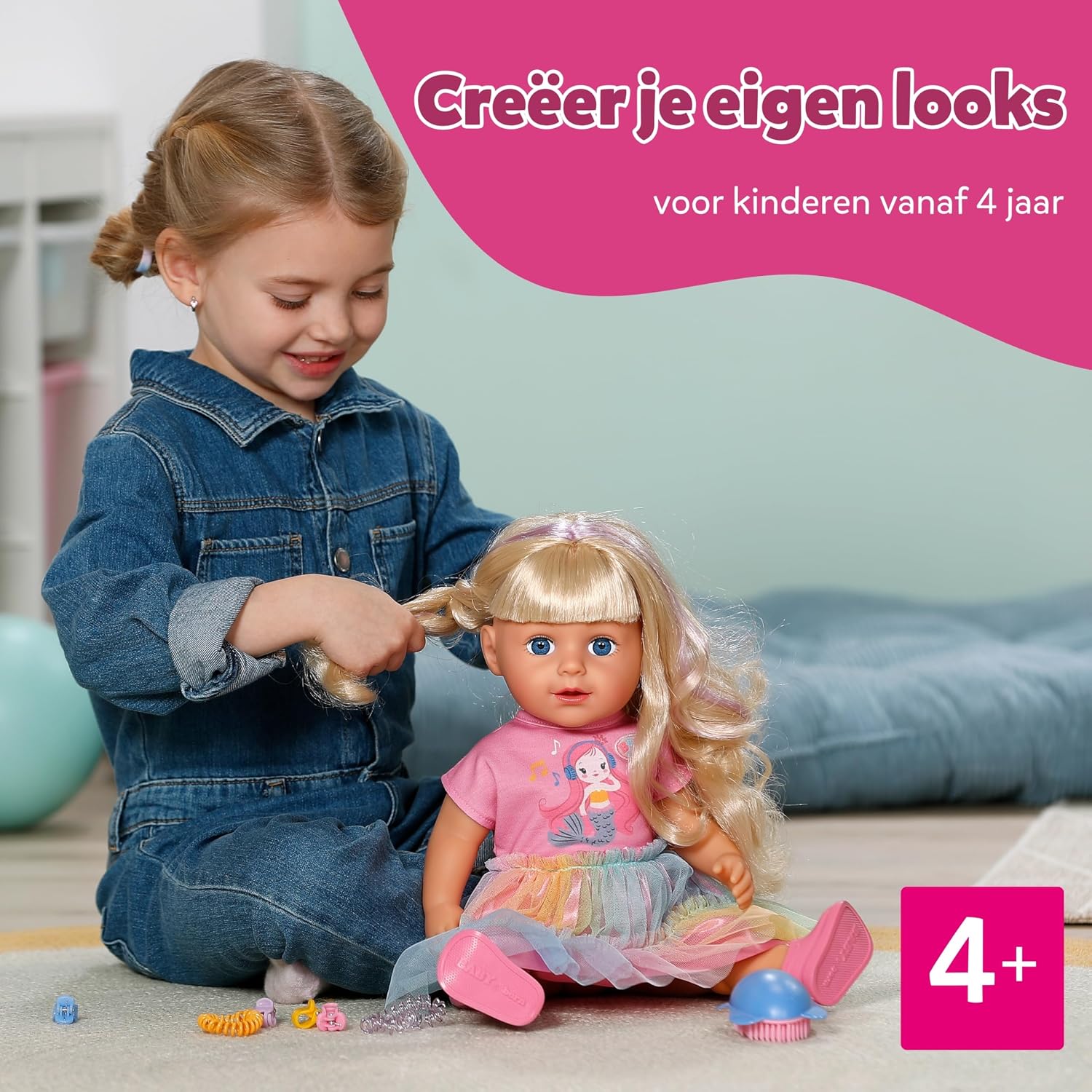 Thumbnail 6 de BABY born Carla 43 cm stylingpop met lang blond haar en 7 accessoires