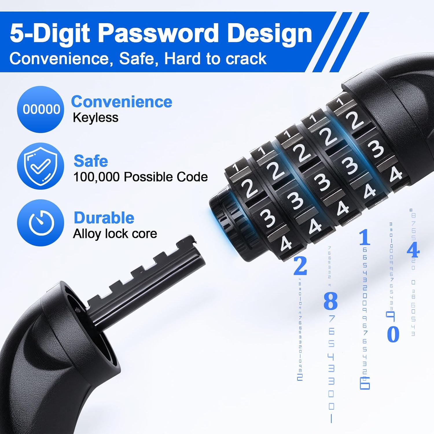 Thumbnail 2 de NDakter Bike Lock 5-Digit Resettable Chain Lock (Combination, Heavy-Duty)