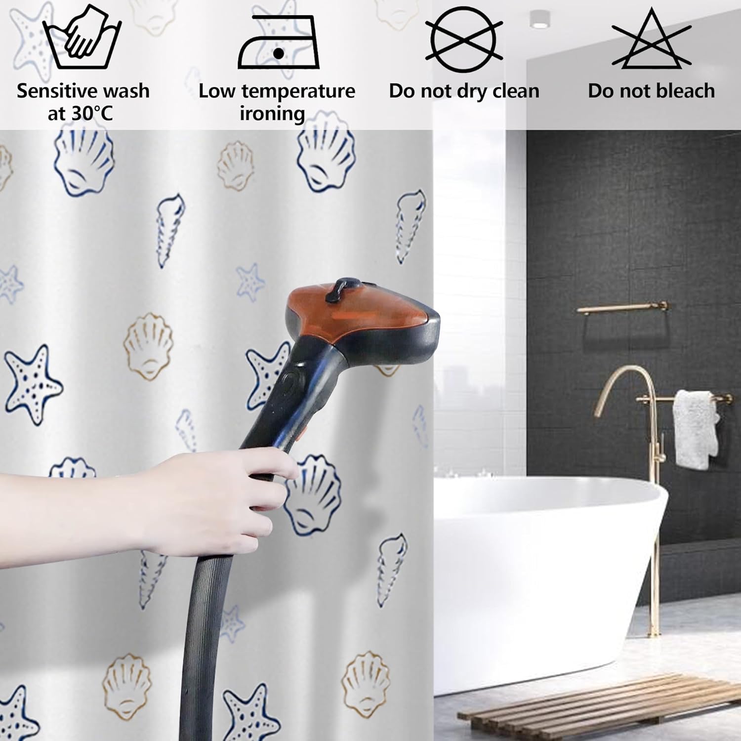 Thumbnail 2 de GERUIKE Extra Wide Weighted Shower Curtain 240 x 200 cm in White Ocean World pattern
