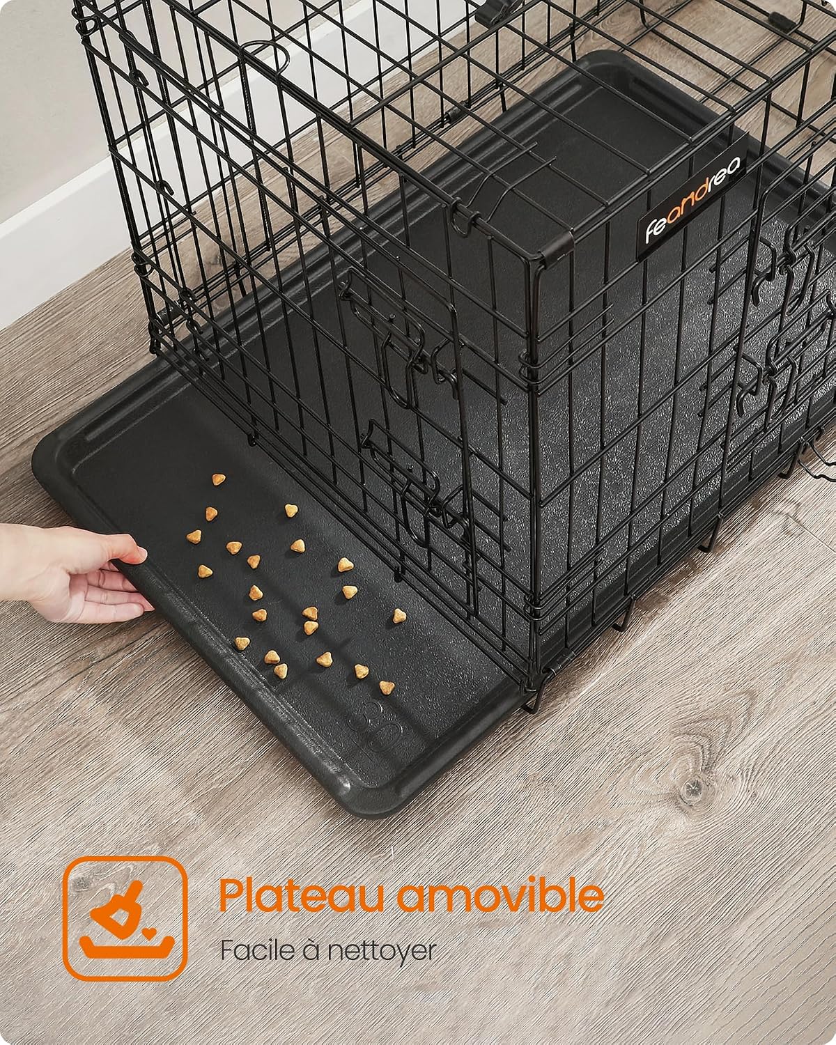 Detalle de Feandrea Cage pour Chien Pliable avec 2 Portes – XL, 107 × 70 × 77,5 cm, Noir PPD42H