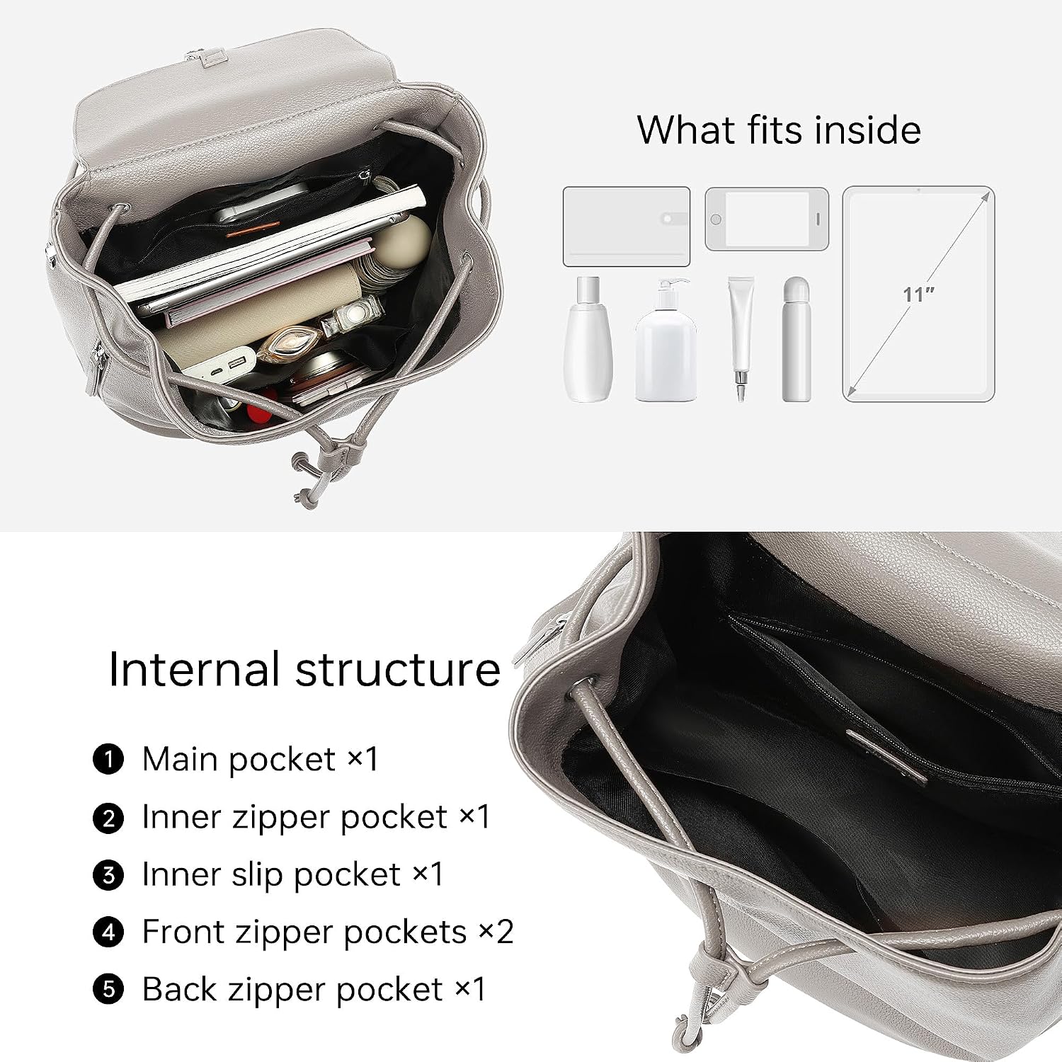 Detalle de Goinsound Drawstring Backpack Purse in Vegan Leather