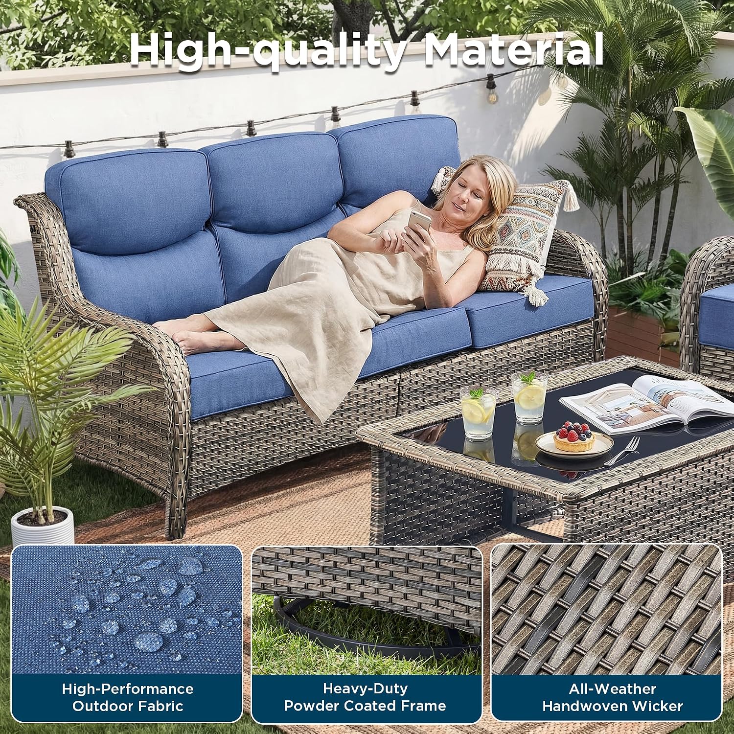 Detalle 1 de Jelwaly JELA-SWTBWFS-5-ZY-SF-JT-GYBL 5-Piece Wicker Patio Set
