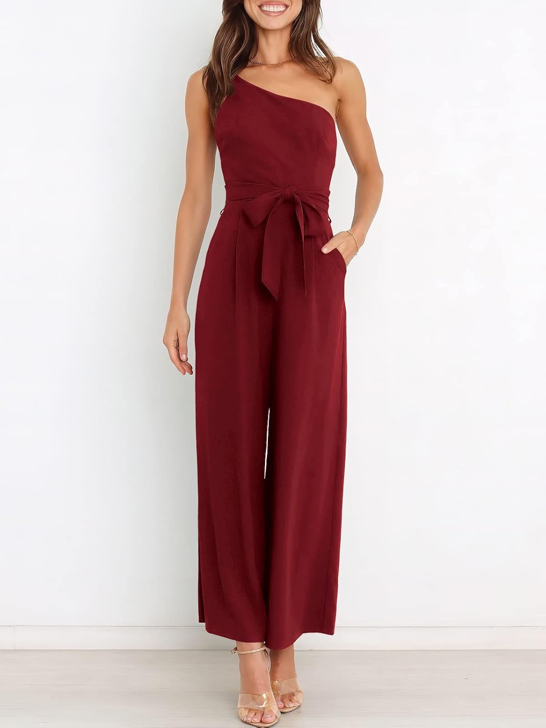 Thumbnail 5 de ANRABESS Women Summer Dressy Jumpsuits: One-Shoulder Sleeveless Wide-Leg Romper
