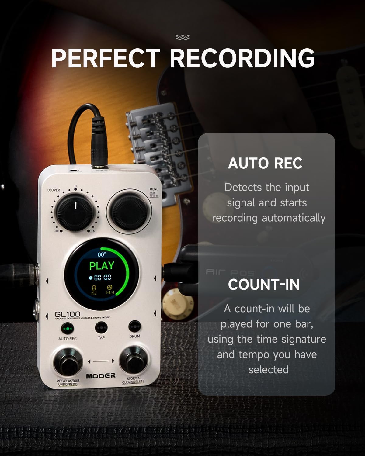 Detalle de MOOER GL100 Looper Pedal and Drum Machine with 220 Patterns and Touchscreen