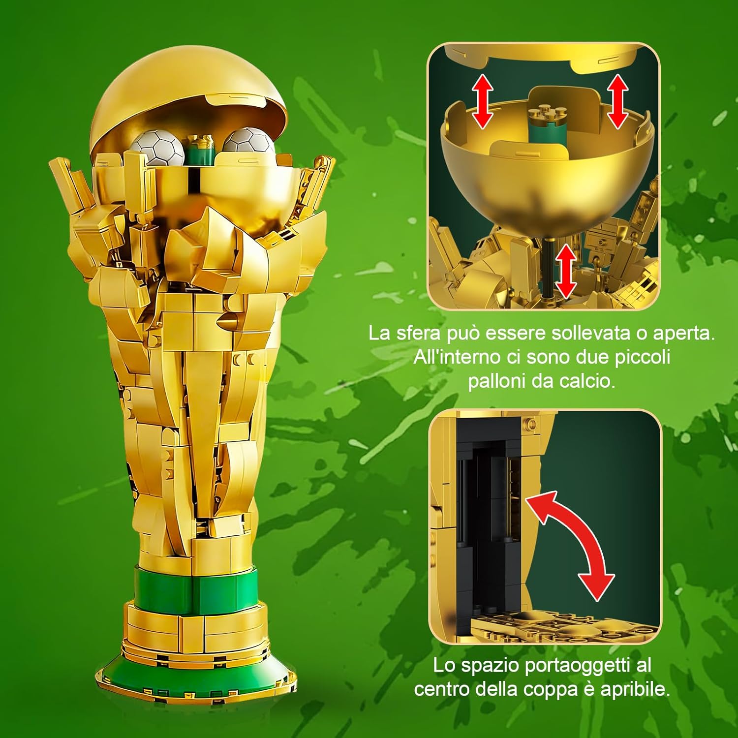Detalle de Kit di Montaggio del Trofeo da Calcio per Bambini – Modello STEM, Trofeo d'Oro con Sfera Apribile e Palloni Nascosti (26,5 cm)