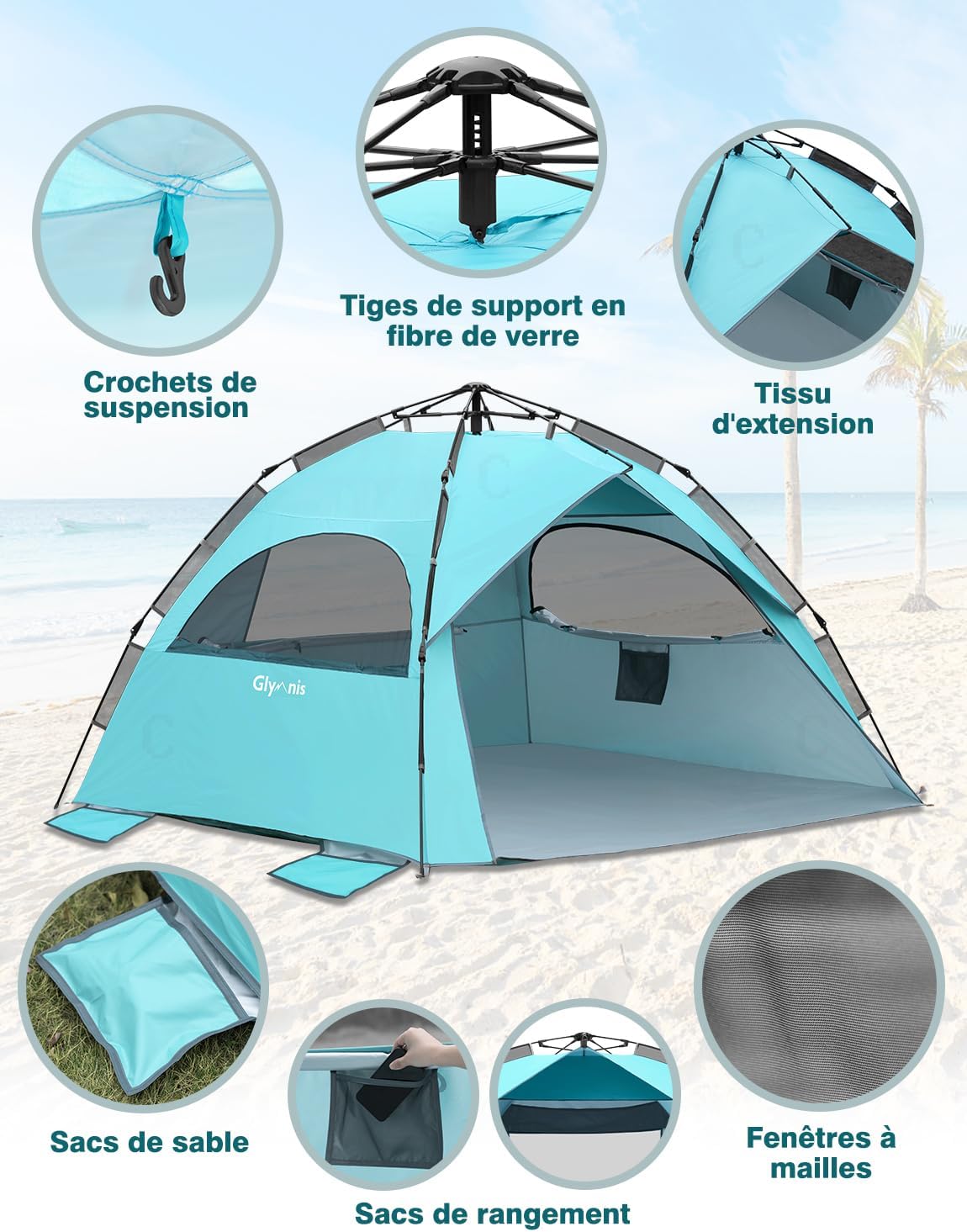 Thumbnail 2 de Glymnis Large Pop Up Beach Tent (for 4-6), Instant Automatic UV Sun Shelter