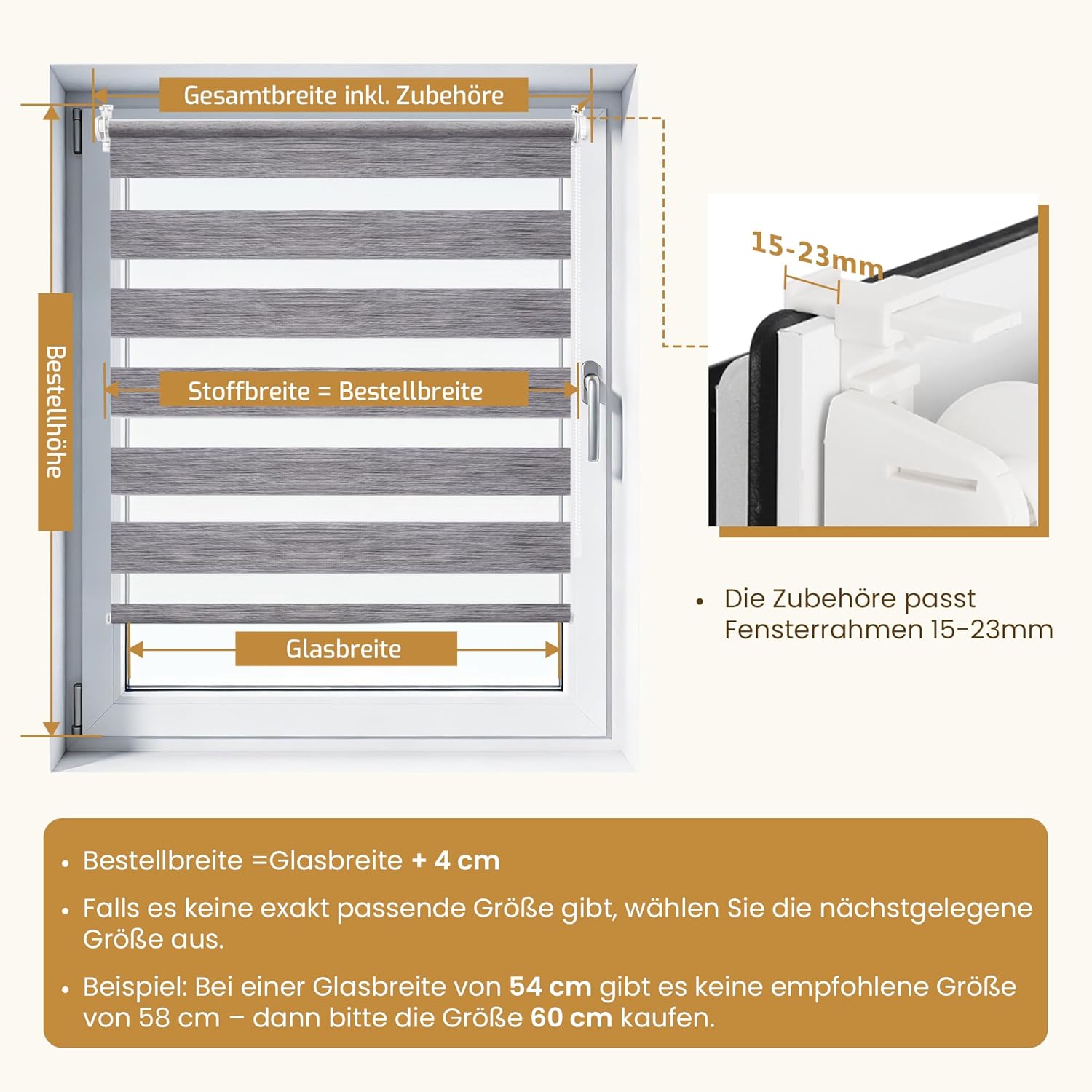 Thumbnail 6 de Grandekor Doppelrollo Klemmfix ohne Bohren 105x120 cm – Vielseitiges Innenrollo mit Streifenmuster