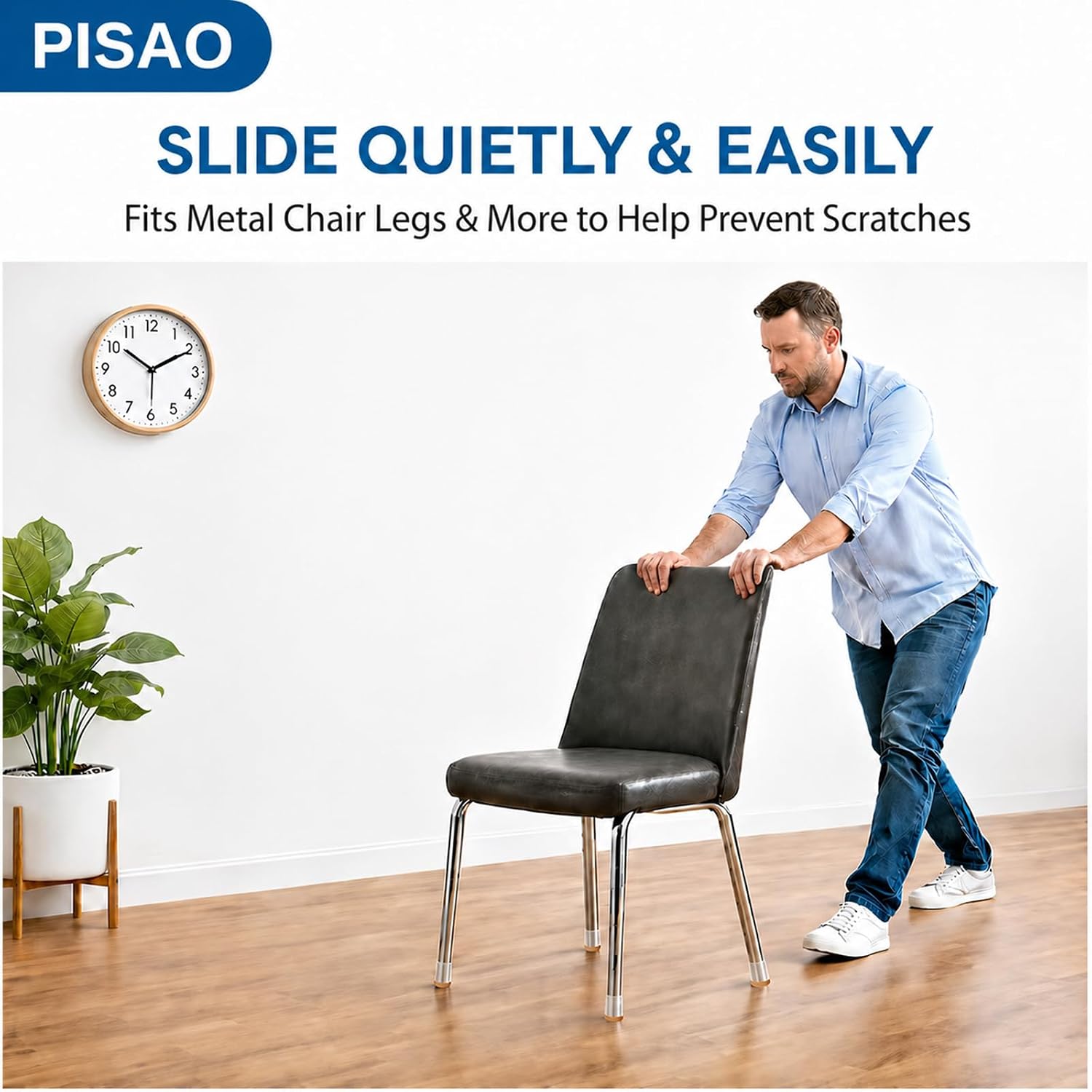 Detalle de PISAO 001 Chair Leg Protectors, 24-Pack Clear Silicone Caps with Felt
