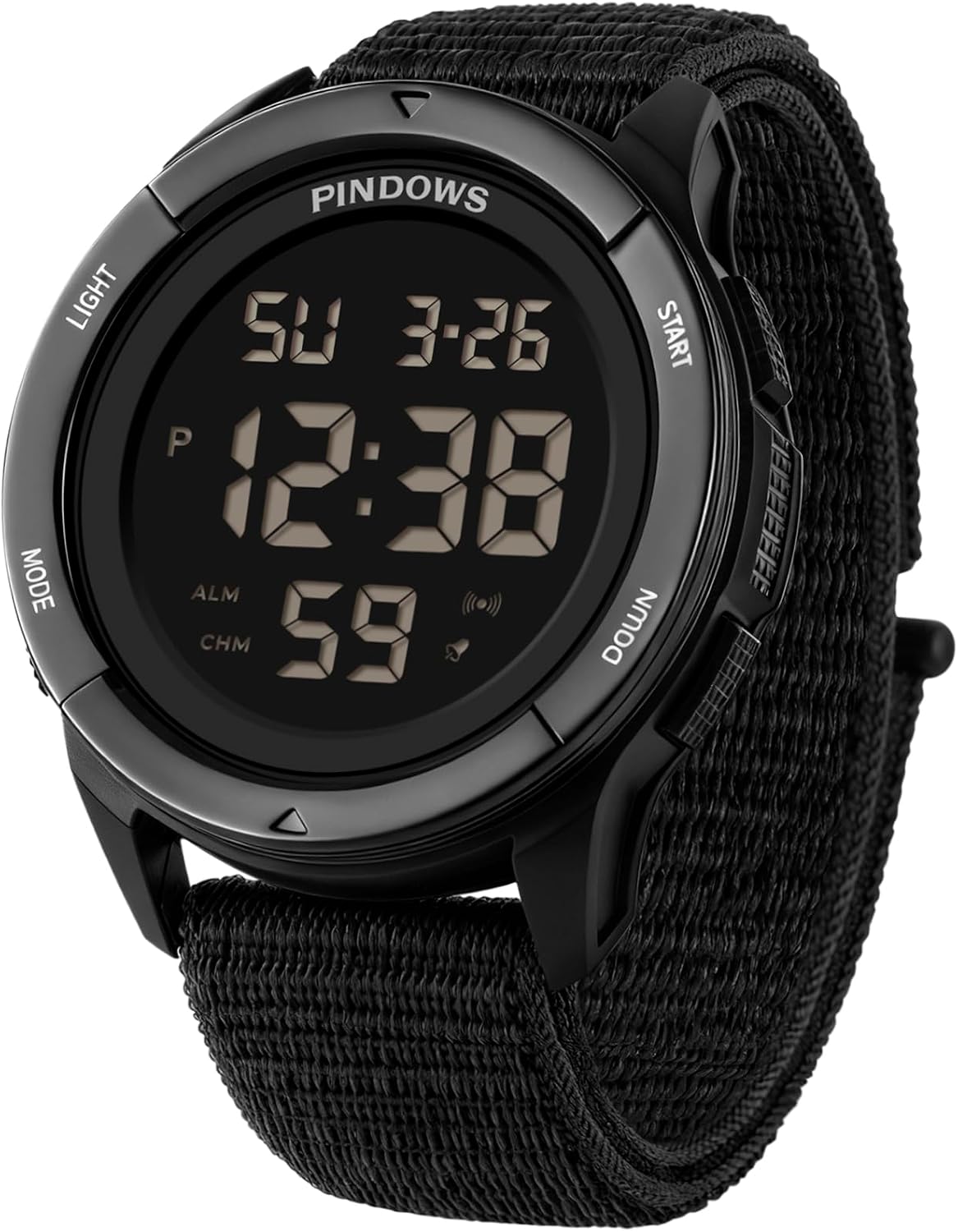 Detalle de PINDOWS Herren Digitaluhr – Militär, Outdoor & Sport, 50 m Wasserdicht