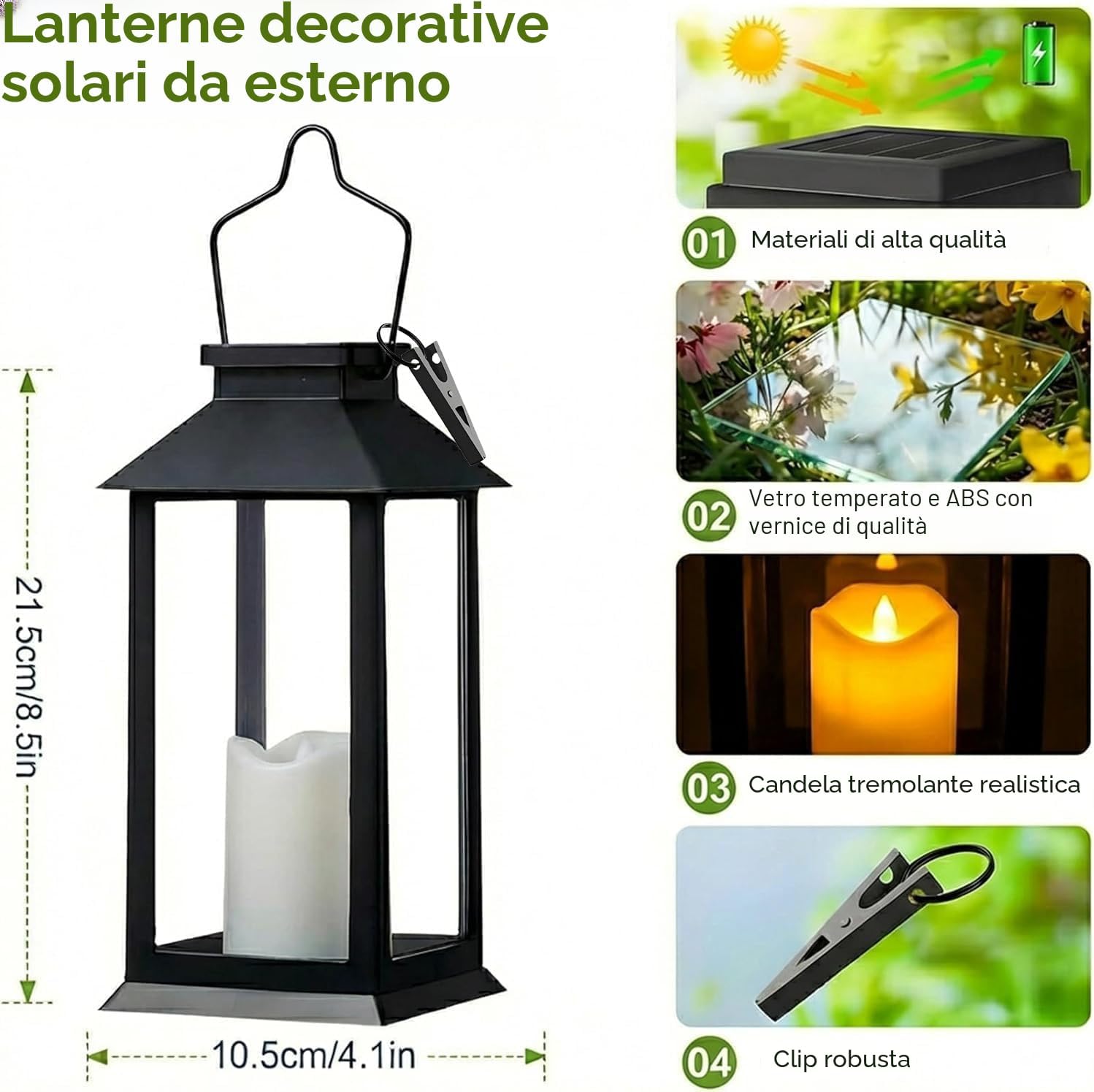Detalle de Yowin Lanterne da Esterno 2 Pezzi – Lanterna Solare con Candele Tremolanti e Vetro Temperato, IP44