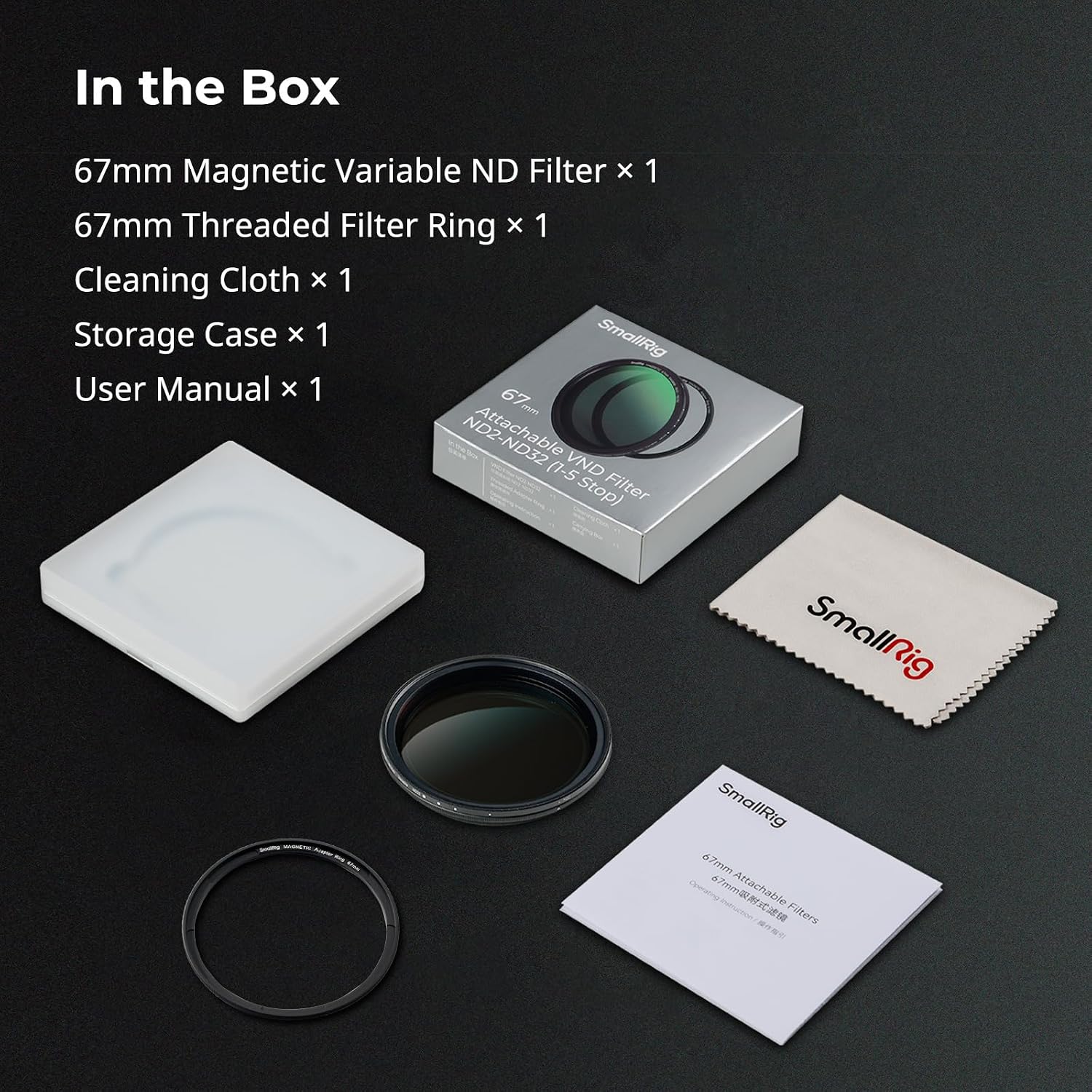 Thumbnail 6 de SMALLRIG Filtro ND variabile magnetico 67 mm ND2–ND32 (1–5 stop) + anello filtro filettato 67 mm