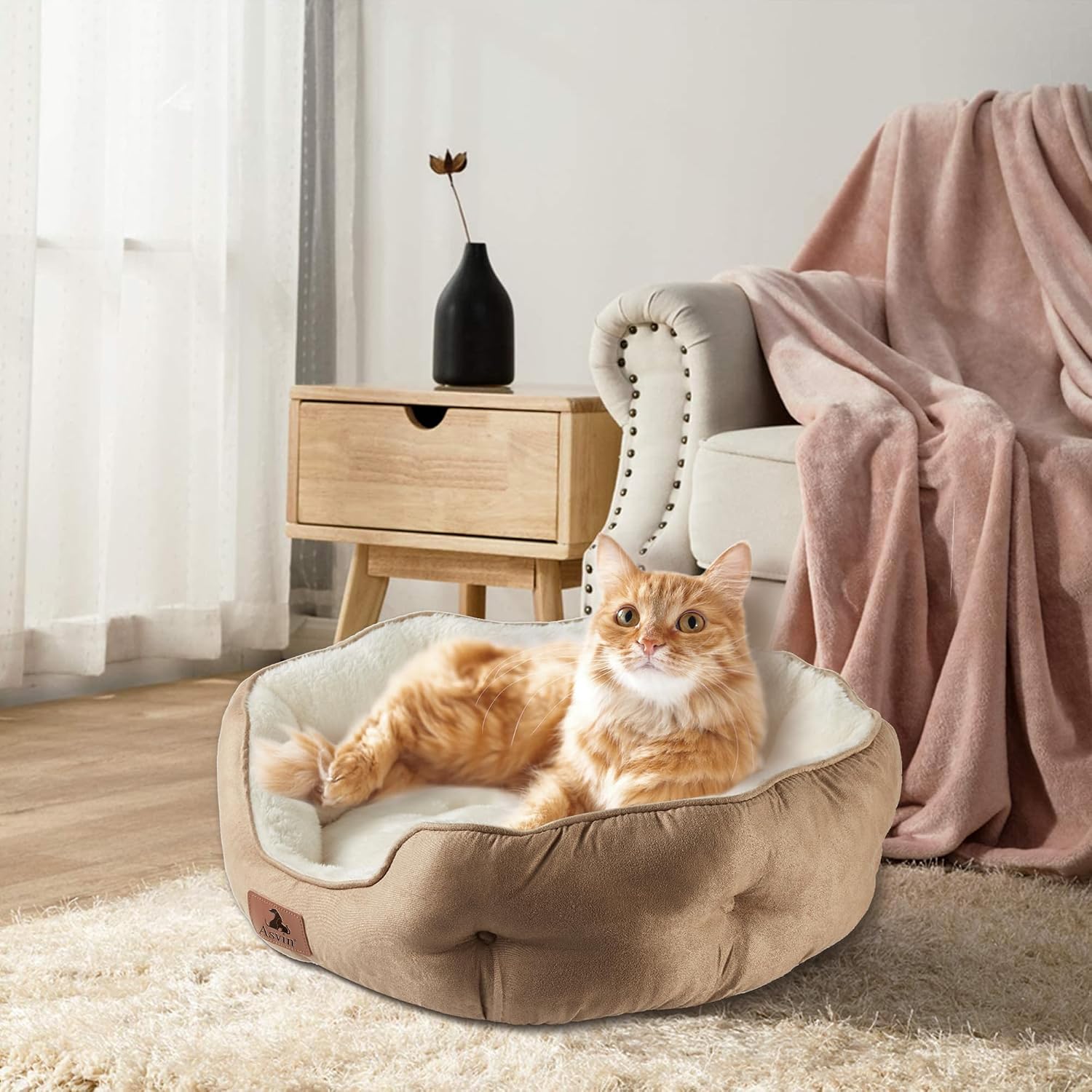 Thumbnail 6 de Asvin CB-M-LBR-ZZ-LM Round Pet Bed, Sherpa Fleece, Machine Washable