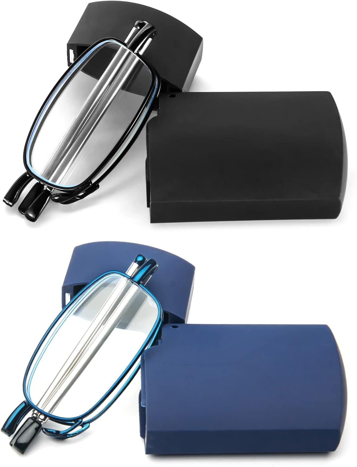 Detalle 2 de KoKoBin Faltbare 2er-Pack Lesebrille aus Edelstahl – kompakt, mit Mini-Hartschalen-Etui und variablen Dioptrien