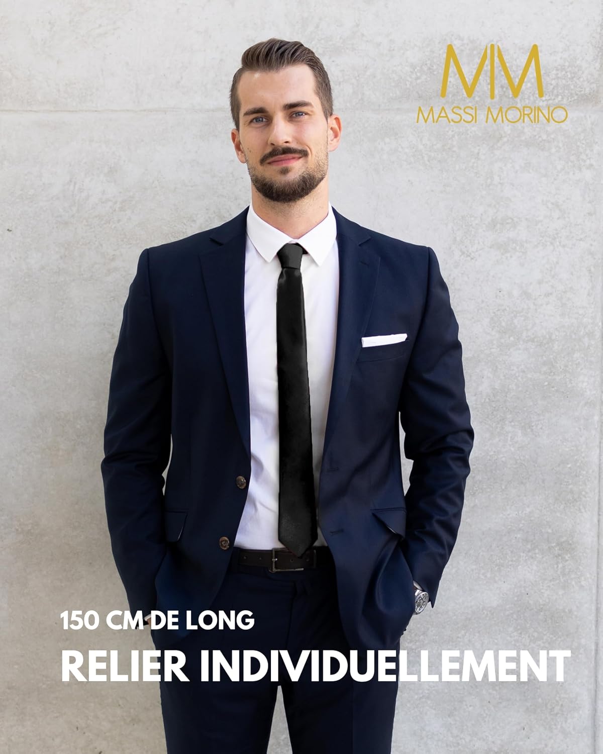 Detalle de Massi Morino Cravate étroite homme 6 cm (Slim Fit) – Schlips unis, différentes couleurs
