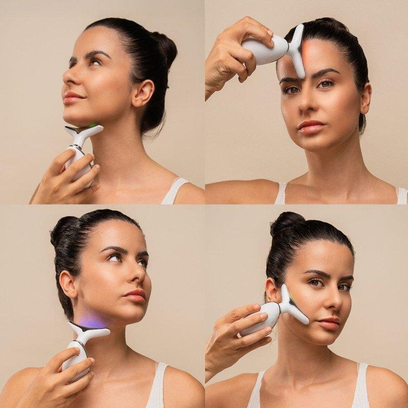 Detalle de Masajeador facial InnovaGoods Selora EMS, LED 7 colores, calor y recargable
