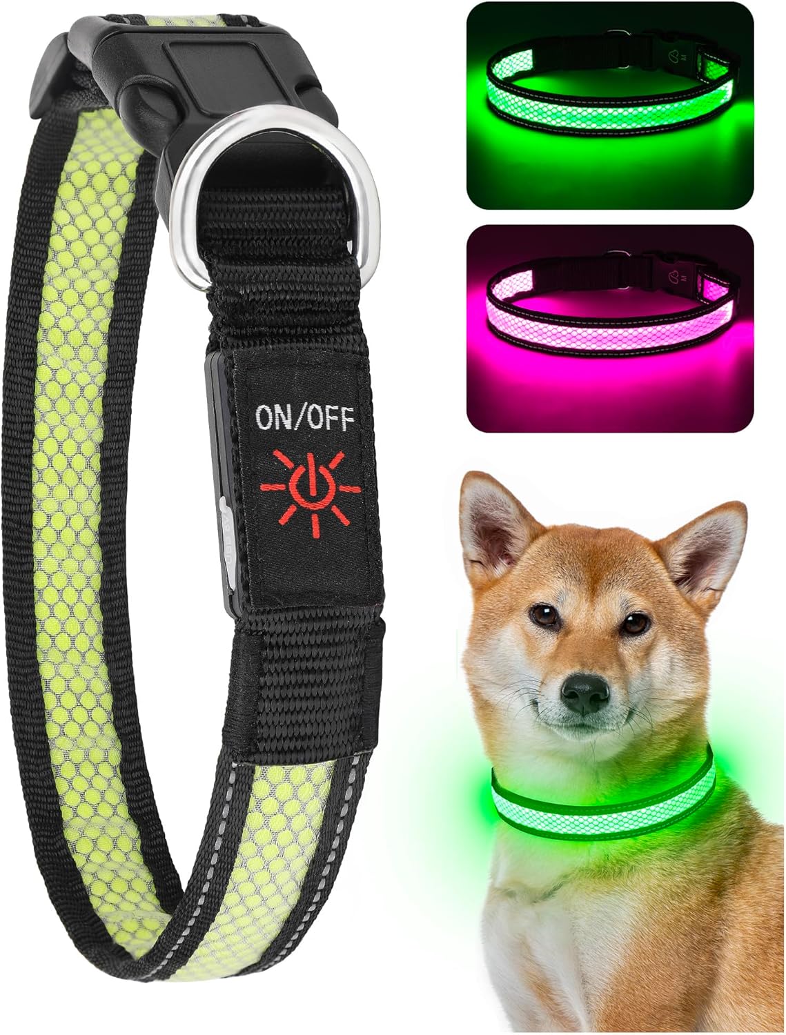 Detalle de Weesiber Light Up Dog Collar - Medium (38-50cm) with USB-C Rechargeable LED, Reflective and Water-Resistant