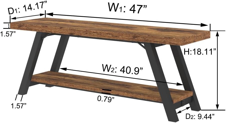 Detalle 2 de LVB rustikale Aufbewahrungsbank in Braun mit Schuhregal, Metall/MDF, 120 cm – Bank für Diele & Schlafzimmer