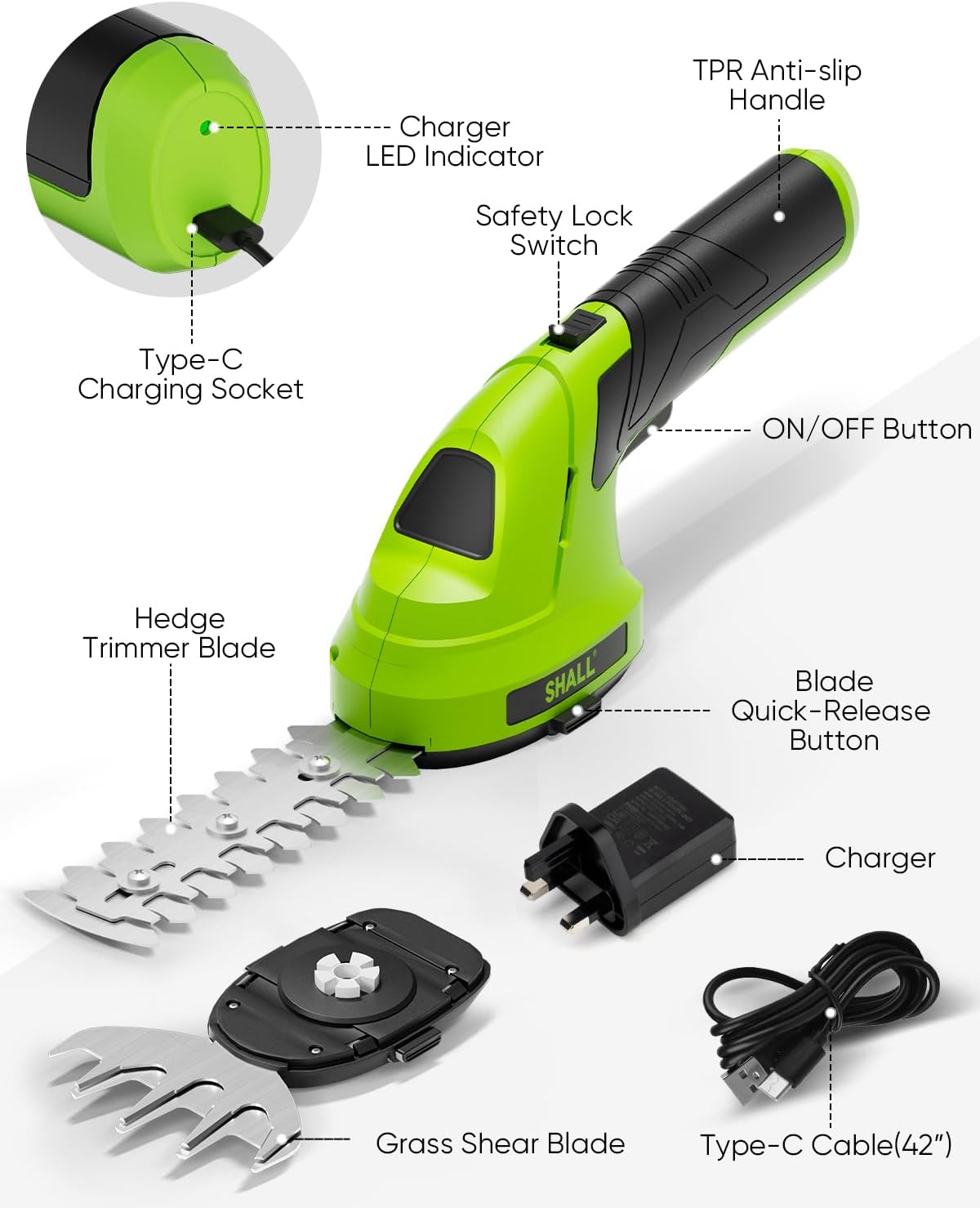Thumbnail 6 de SHALL Cordless Grass Shears & Hedge Trimmer (7.2V) 2 in 1, 2000mAh battery