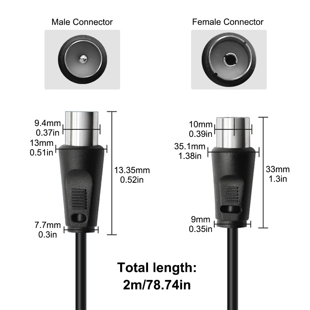 Thumbnail 1 de 2m Coaxial TV Aerial Cable with Male to Female Adapter