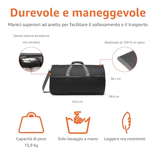 Detalle de Amazon Essentials Borsone Pieghevole in Nylon 63,5 cm – Nero, capacità 15,9 kg
