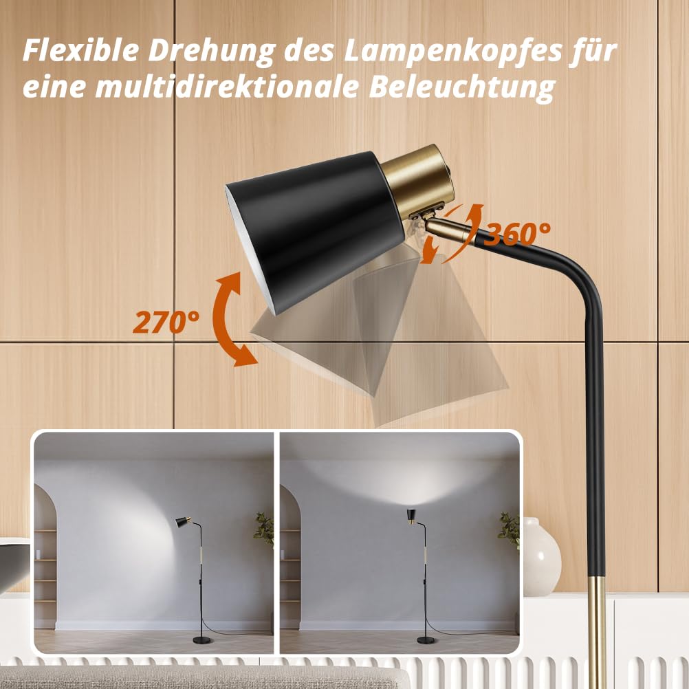 Thumbnail 3 de OUSFOT Stehlampe Leselampe für Wohnzimmer – Höhe 146 cm, E27, 40 W, Schwarz