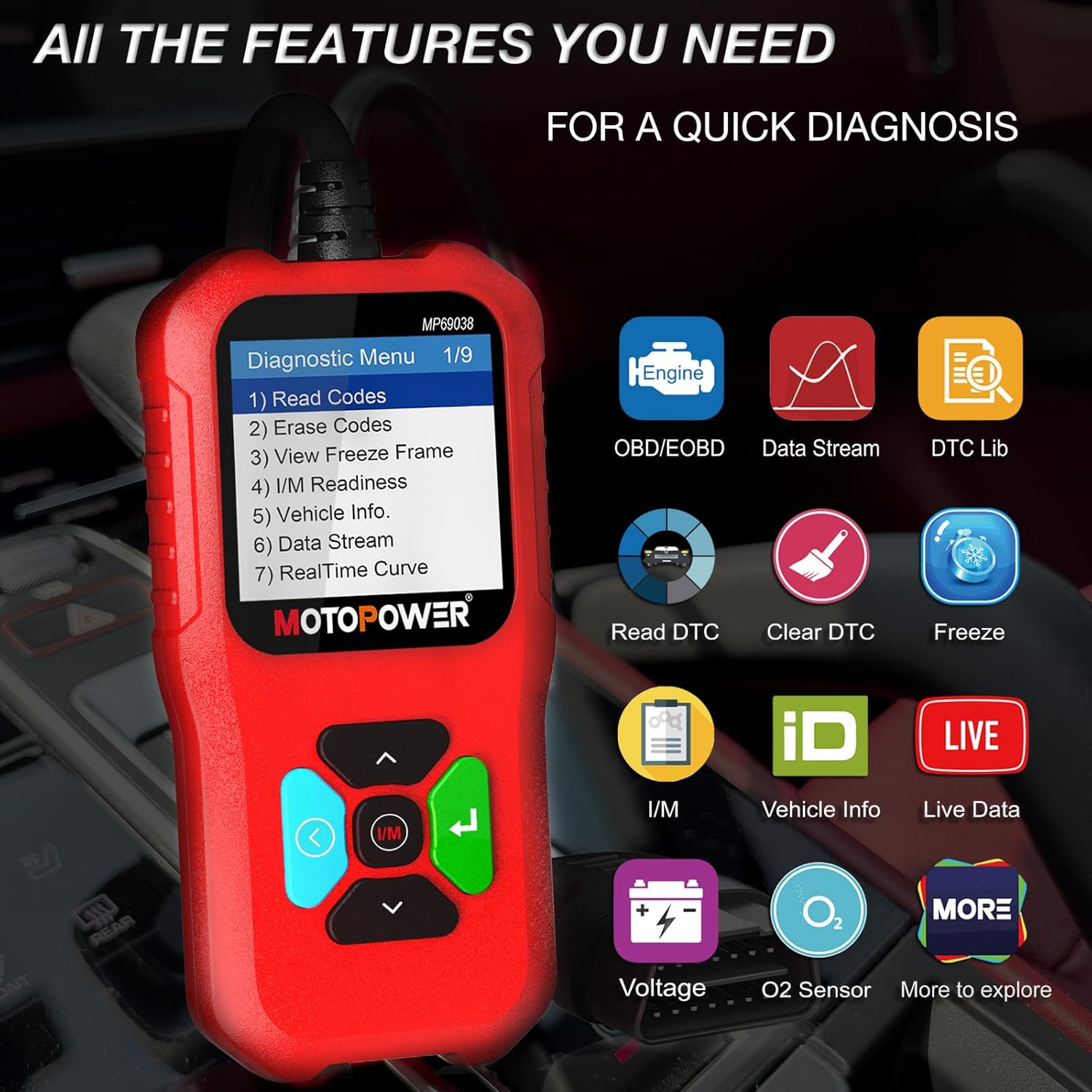 Detalle de MOTOPOWER MP69039 OBD2 Scanner with CAN diagnostic