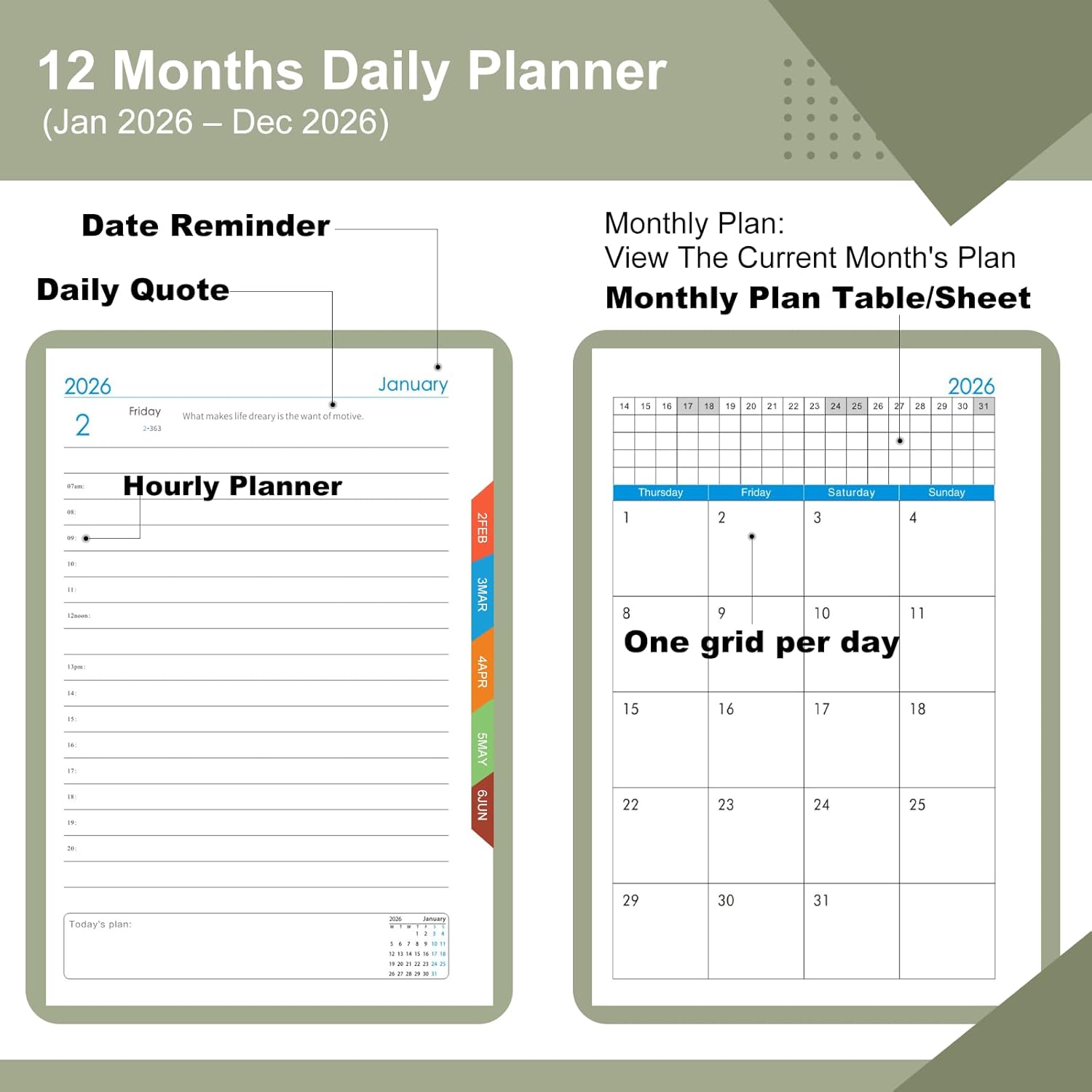 Detalle de Mcdsuc A5 Daily Planner Diary 2026 — Day Per Page Organiser