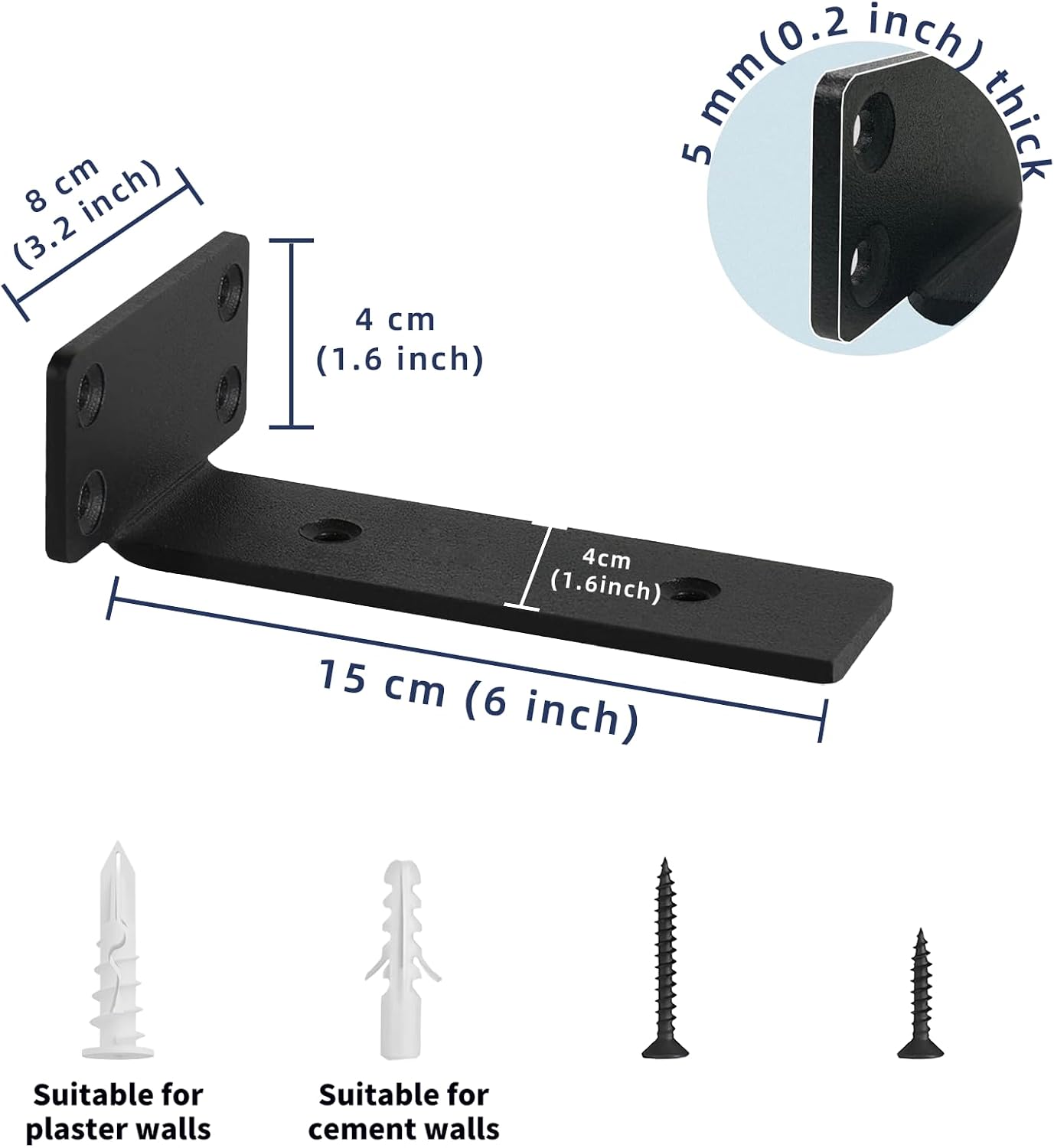 Detalle 2 de ITHKFU Equerre Etagere hyllkonsoler, 15 cm, svart järn, 6-pack