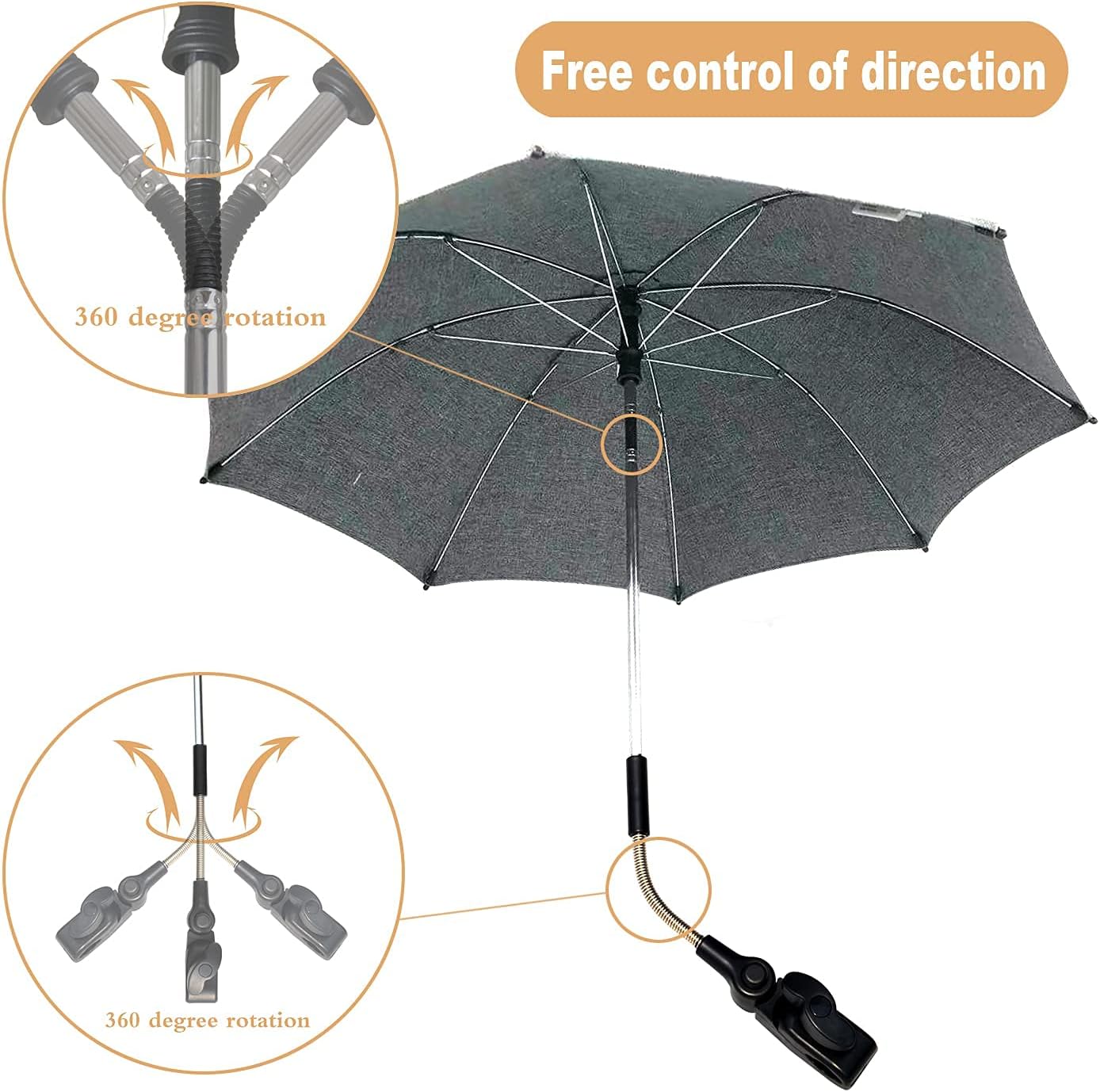 Thumbnail 3 de ZjRight Pram Parasol: 73cm UV 50+ Stroller Umbrella with 360° Adjustment and Clamp