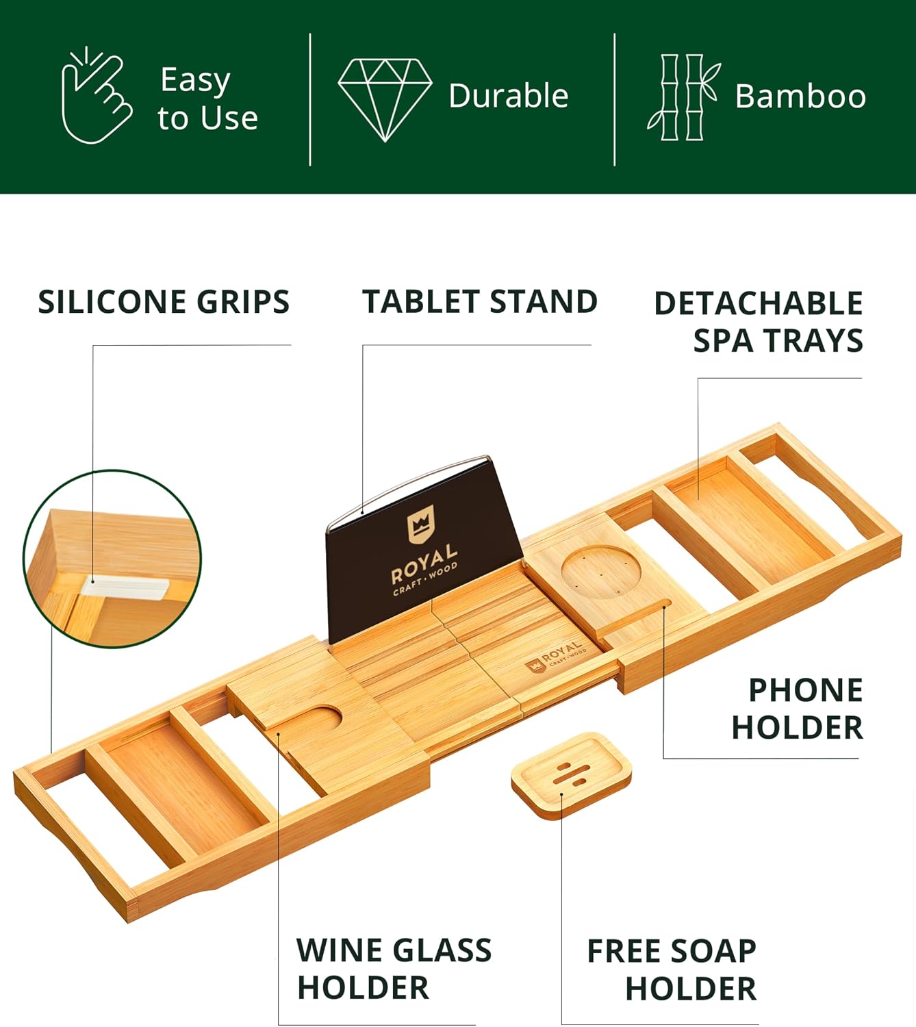 Thumbnail 4 de ROYAL CRAFT WOOD Bathtub Tray 43 in