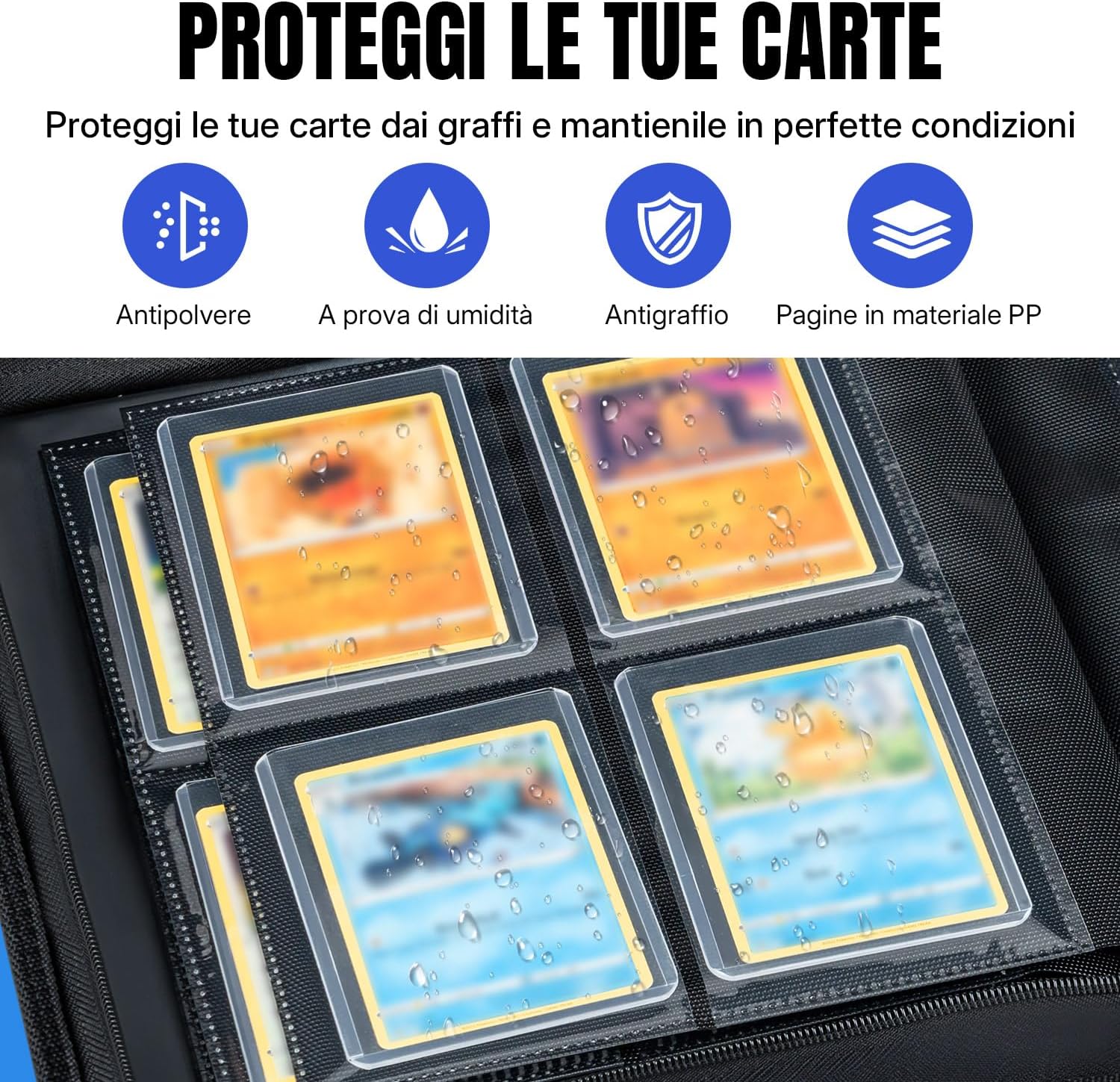 Thumbnail 4 de Tolesum Toploader Album carte collezionabili 112 slot, 4 tasche/pagina, 10 Toploader inclusi – custodia in PU blu