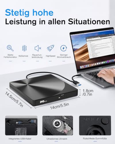 Thumbnail 1 de varkda Externes CD/DVD Laufwerk USB 3.0 & USB-C Brenner – kompakter Allrounder für Laptop, PC & Mac