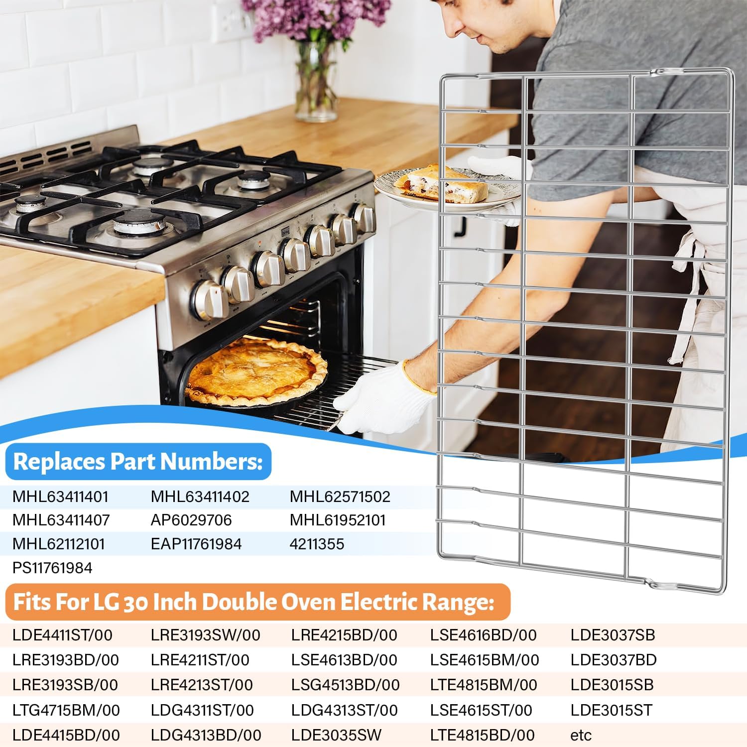 Detalle 2 de YEECHUN MHL63411403 Oven Rack Set, 304 Stainless Steel, 24.68 x 15.7 in