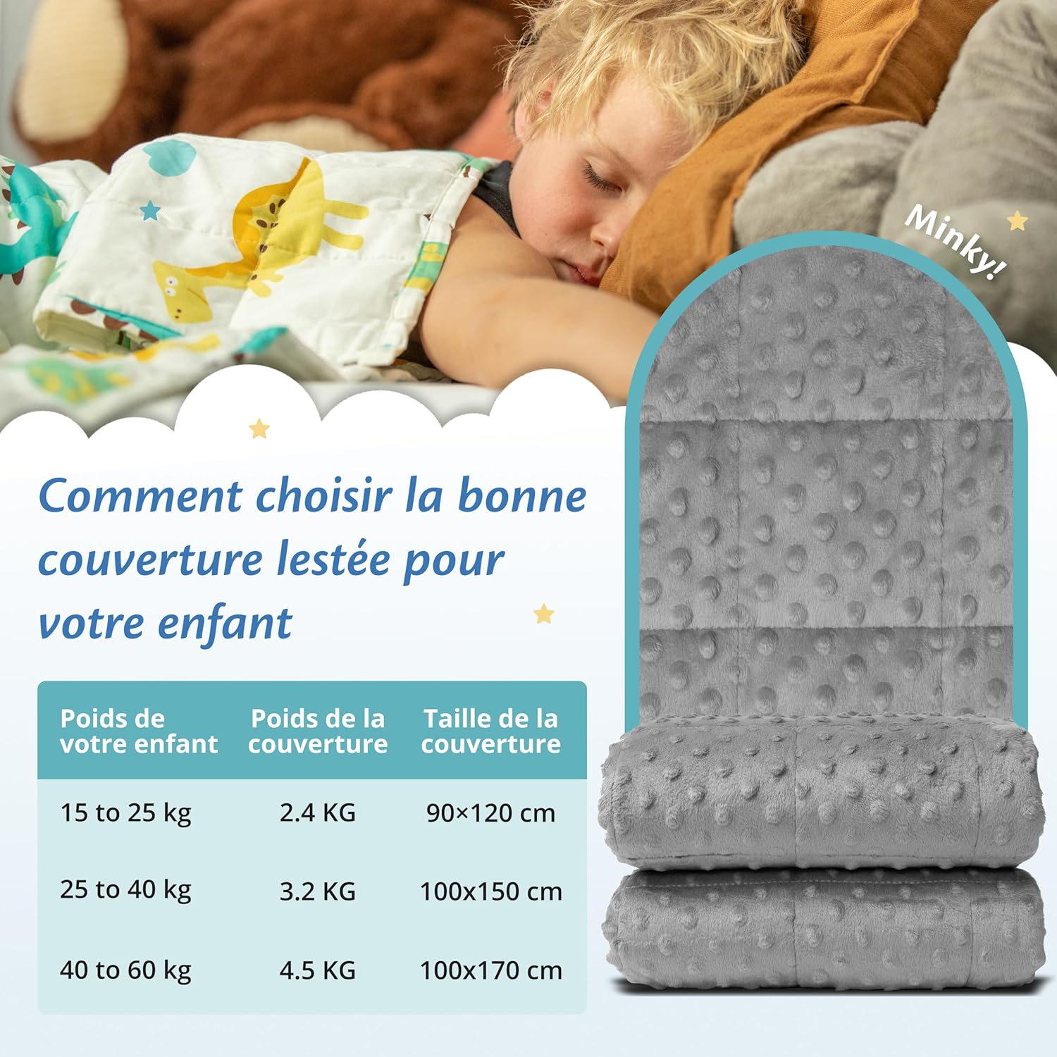 Thumbnail 2 de Ella Couverture lestée enfant 2,4 kg 90 x 120 cm – relaxante & calmante avec perles de verre hypoallergéniques