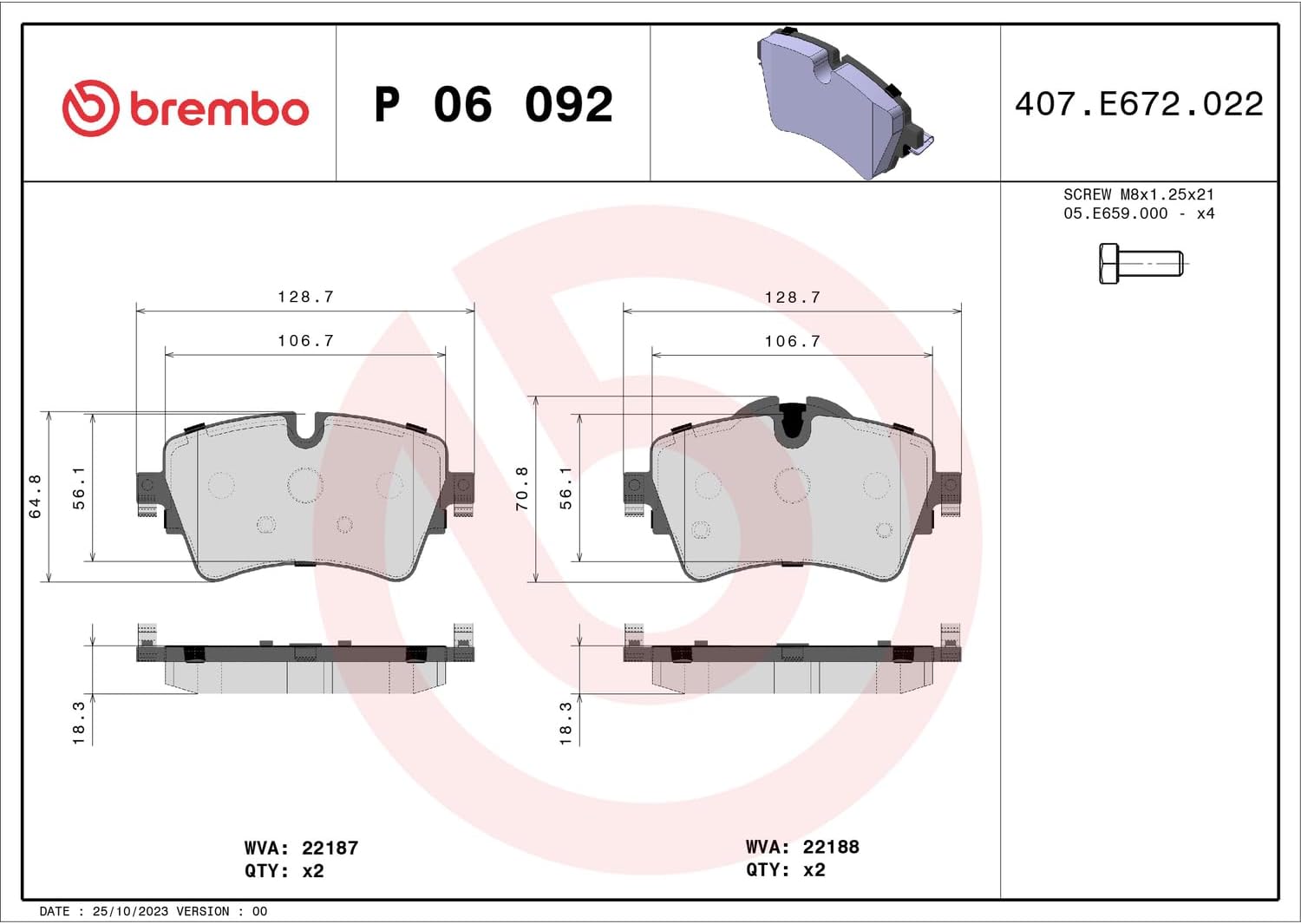 Thumbnail 2 de Brembo P 06 092 - Pastiglia Freno Anteriore: affidabilità e conformità per la tua guida