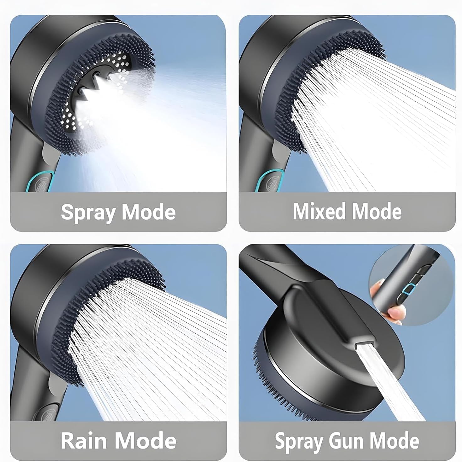 Thumbnail 2 de Filtered Shower Head with Handheld, High Pressure 5 Spray Mode with Filters, ON/OFF Switch & Hard Water Bracket